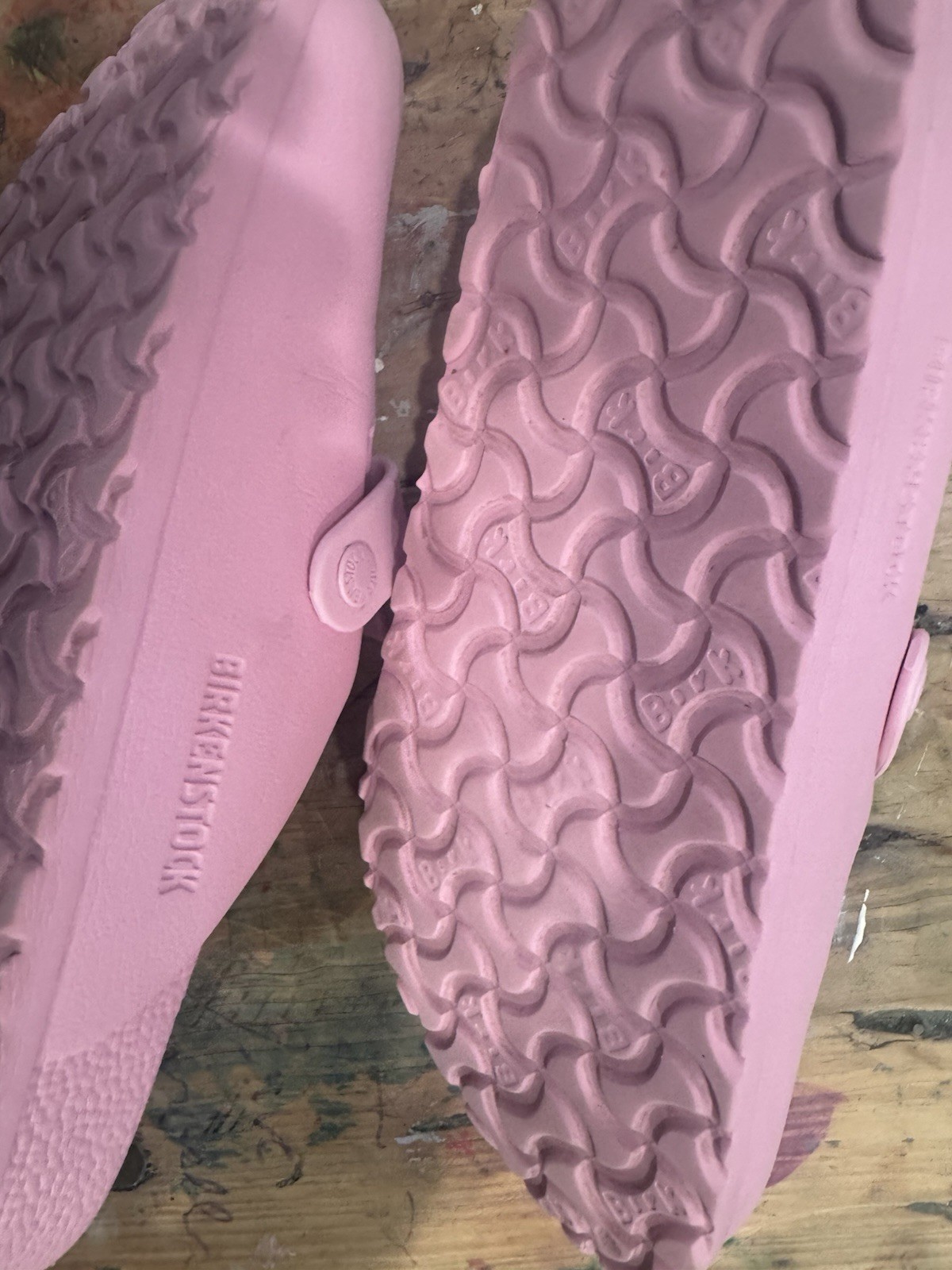 These are Birkenstock Boston EVA clogs in Fondant Pink