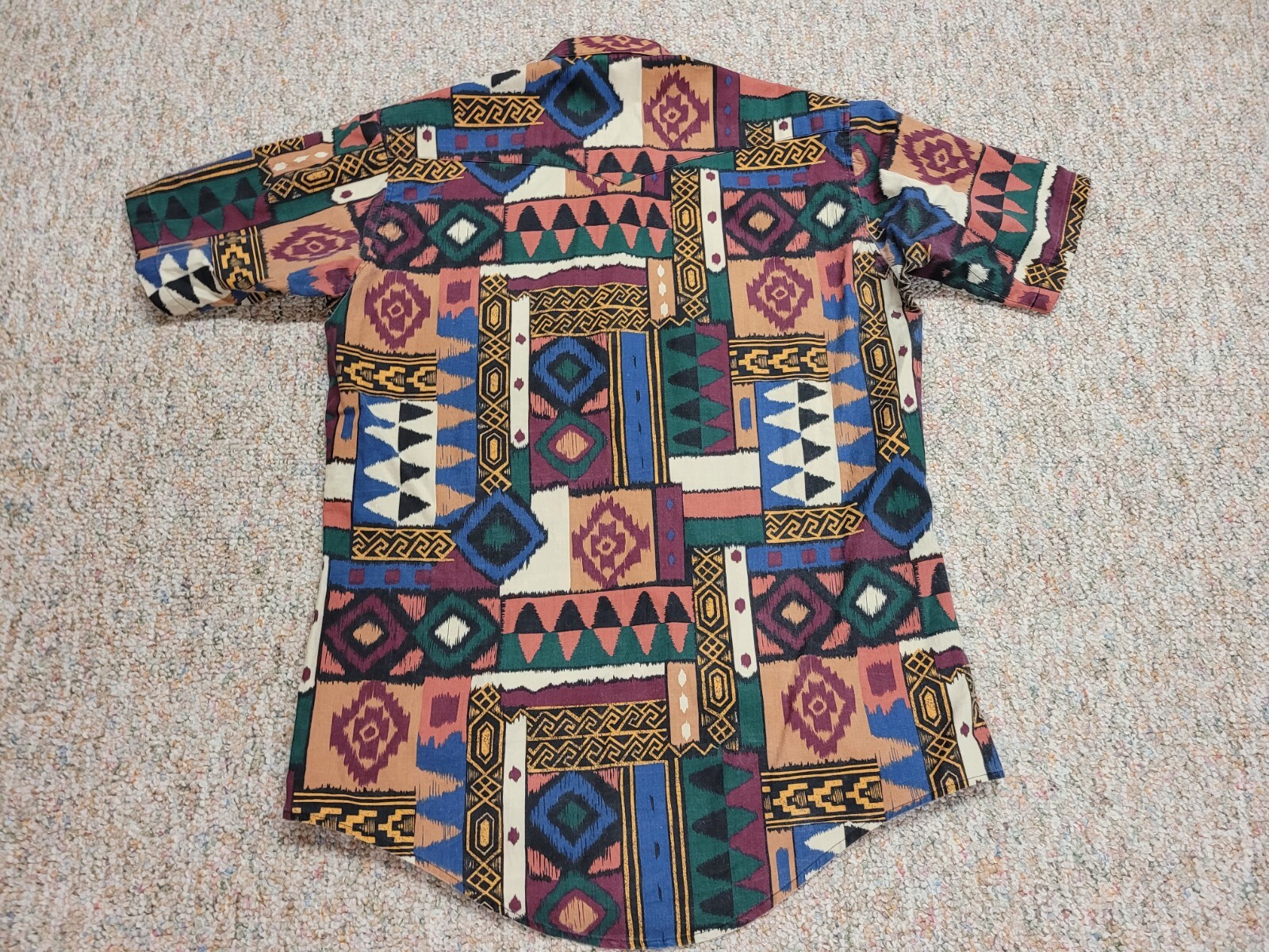 Plainsman Aztec Western Shirt Men Large Multicolor Tribal Geometric Short Sleeve