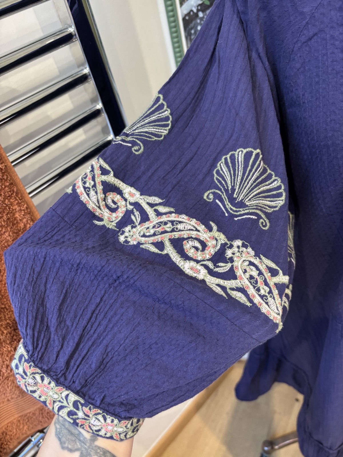Accessorize Beach Holiday Indigo Blue Short Dress Shell Embroidery L UK 16-18