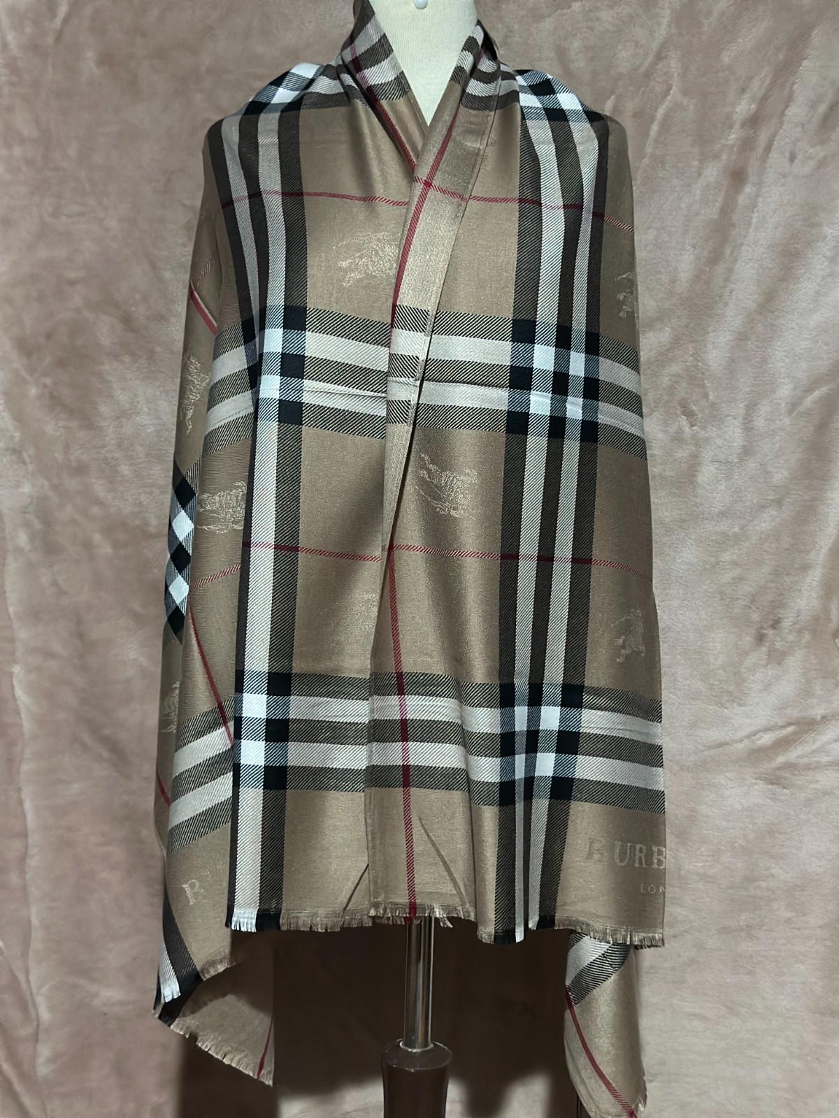 Authentic Burberry Scarf Wrap Stole Shawl 65% Cashmere 35% Silk Multicolor Used