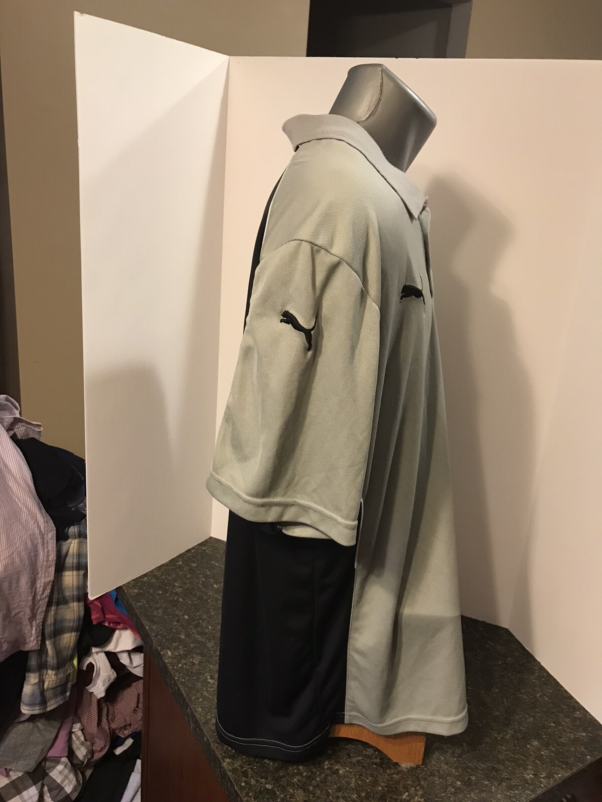 PUMA Men’s POLO Golf Shirt Gray Black Polyester XL – Detroit Ignition Soccer