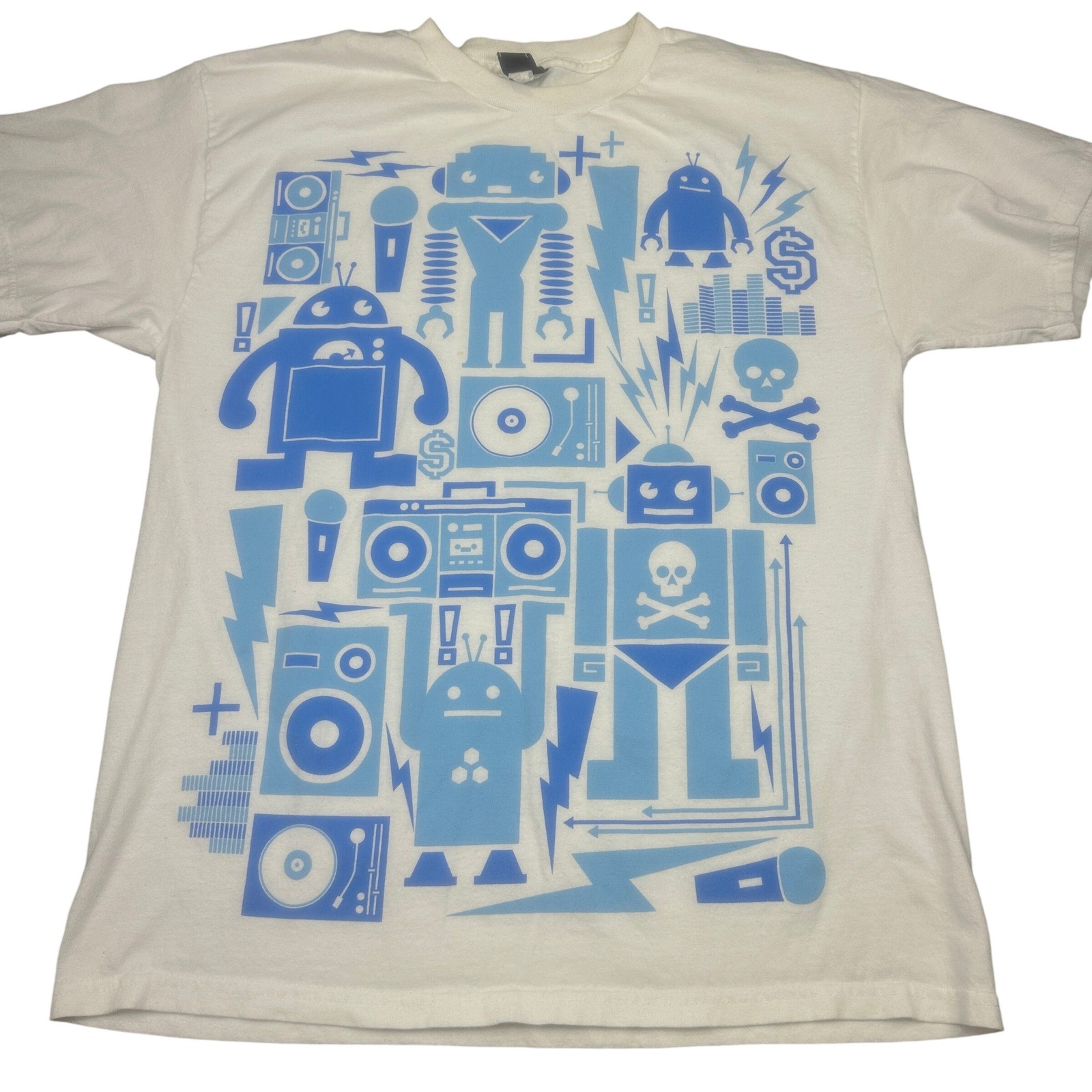 Hysteric Glamour Mens Robot Boombox Graphic T-Shirt Large White Blue Streetwear