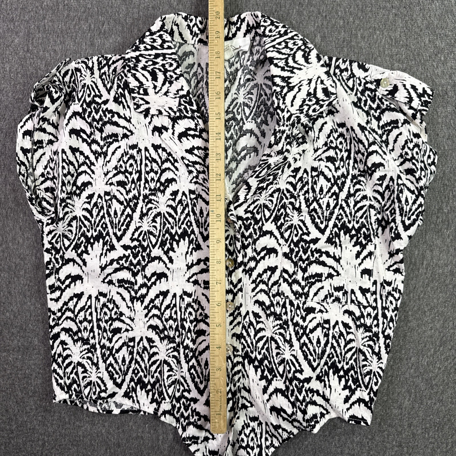 Panama Jack Linen Blend Tie Front Button Up Shirt Women’s XS Black White Floral