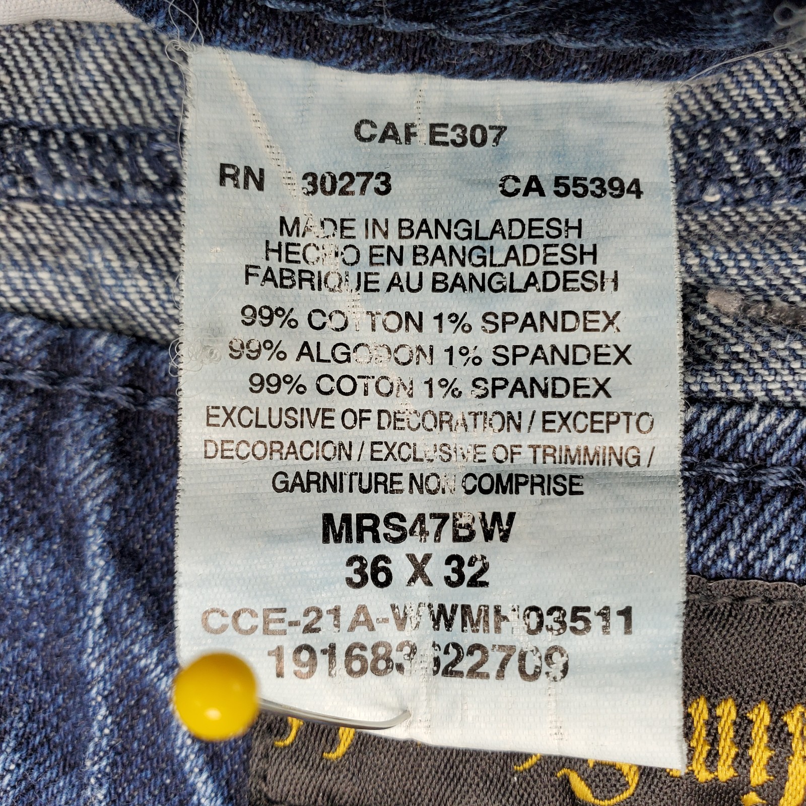 Rock 47 by Wrangler Jeans Men’s Size 36×32 Medium Blue Wash Slim Straight