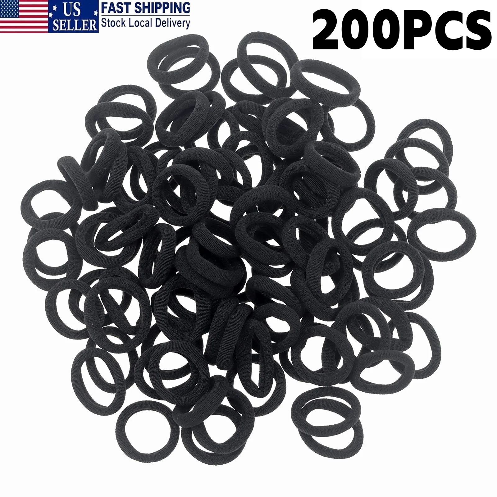 200 PCS Black Color Nylon Small Hair Ties Seamless Colorful Ponytail Holder US