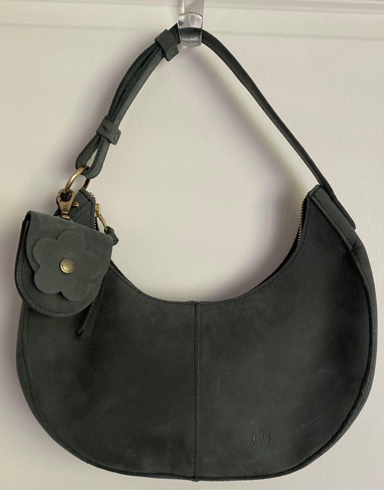 Portland Leather Suede Shoulder Bag/Petunia Pouch, Storm Gray, Classic Size