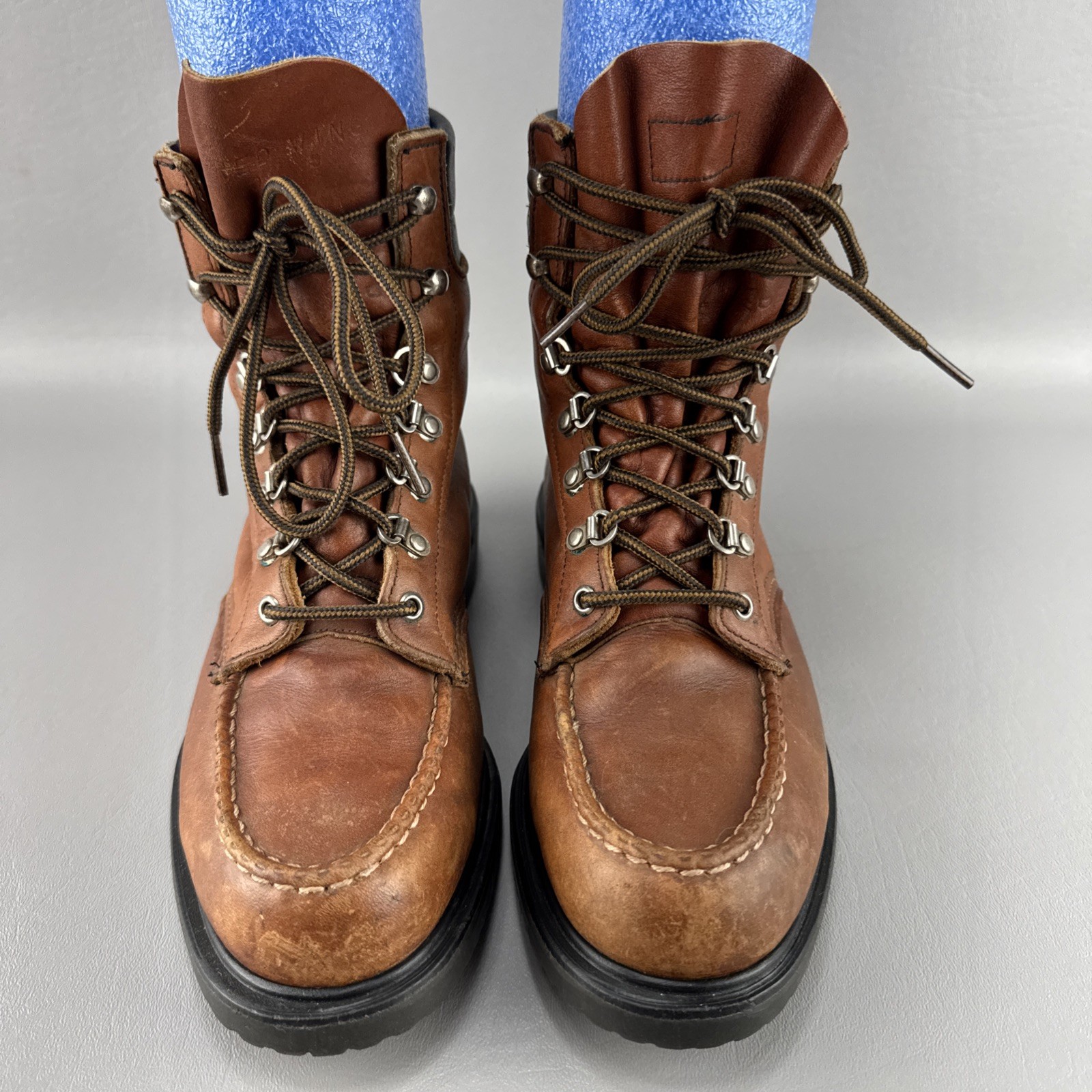 Vintage Red Wing Boots 404 Style Mens 7 D Brown Leather Moc Toe Workwear Combat