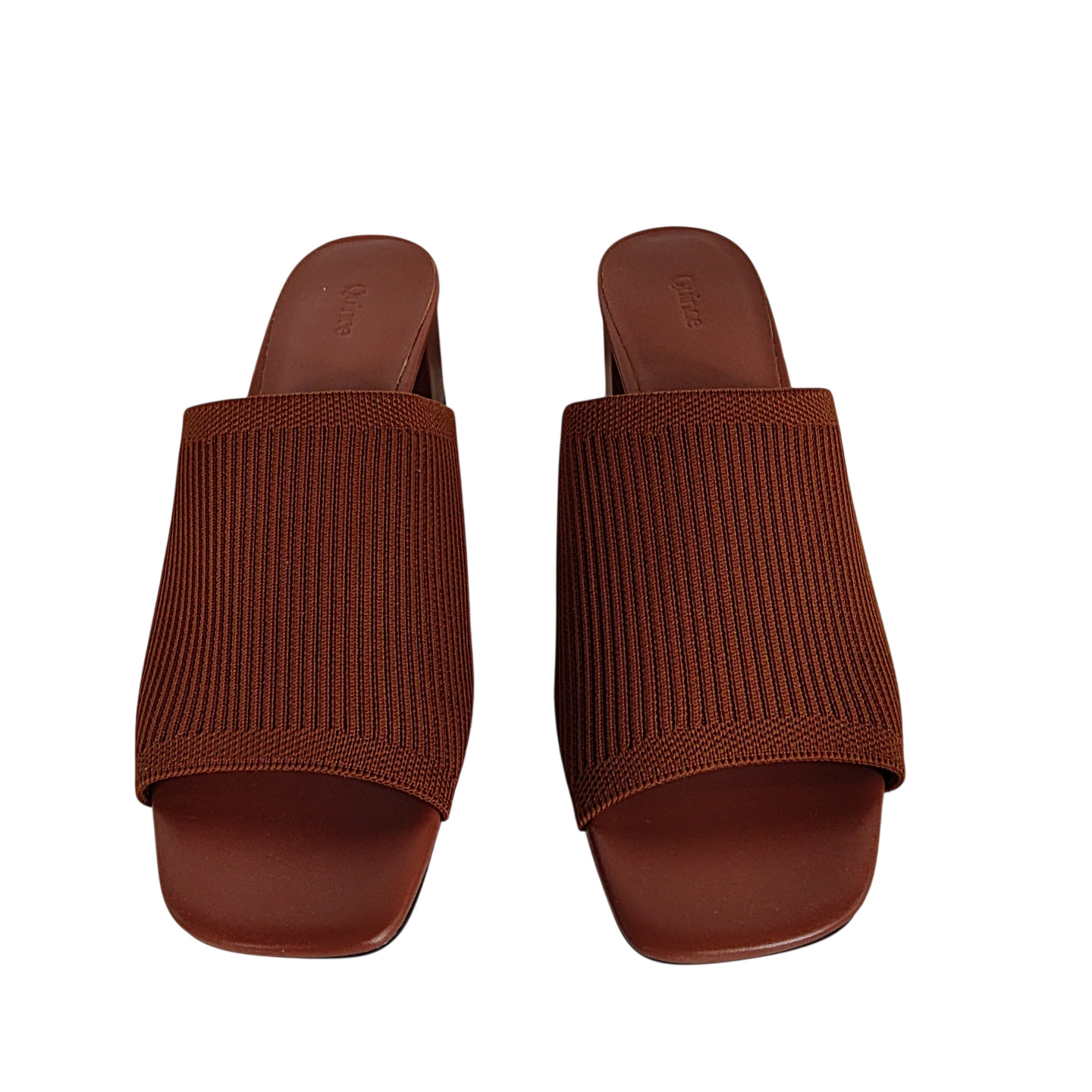 Quince Italian Leather & Eco Knit Heeled Mule Cognac Shoes 10