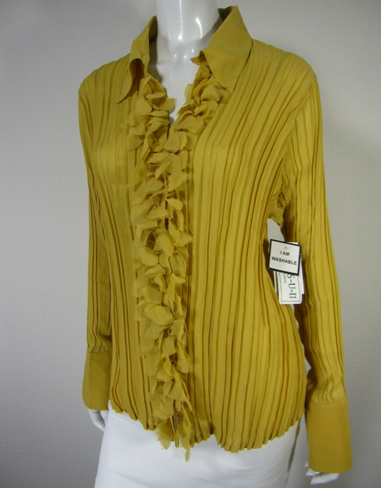 DRESS U II By SHARON NWT Long Sleeve Button Down Blouse Plus Size 1X Yellow 251