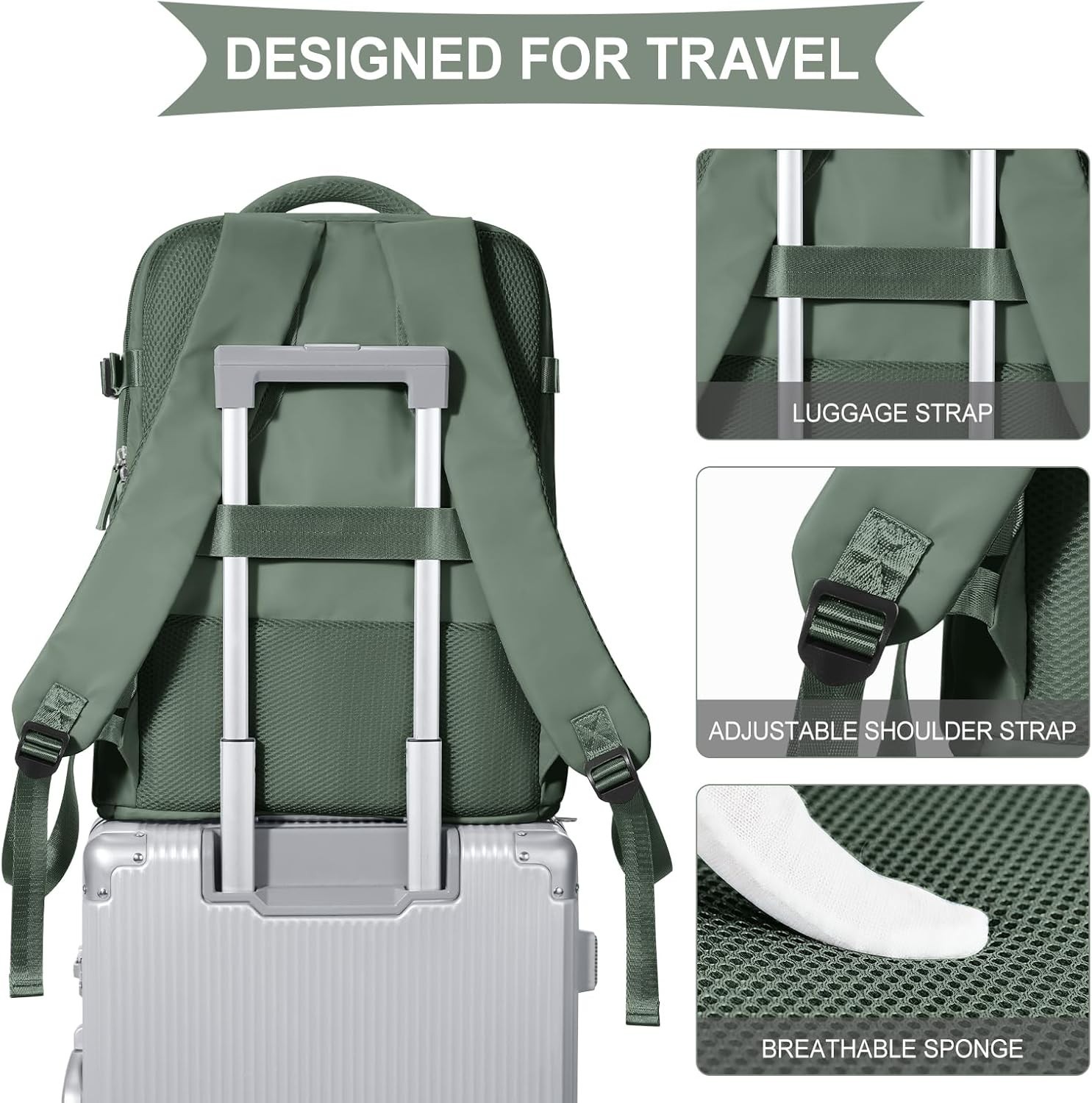 COOWOZ Travel Backpack Carry On Hiking Waterproof Daypack Casual Olive Green