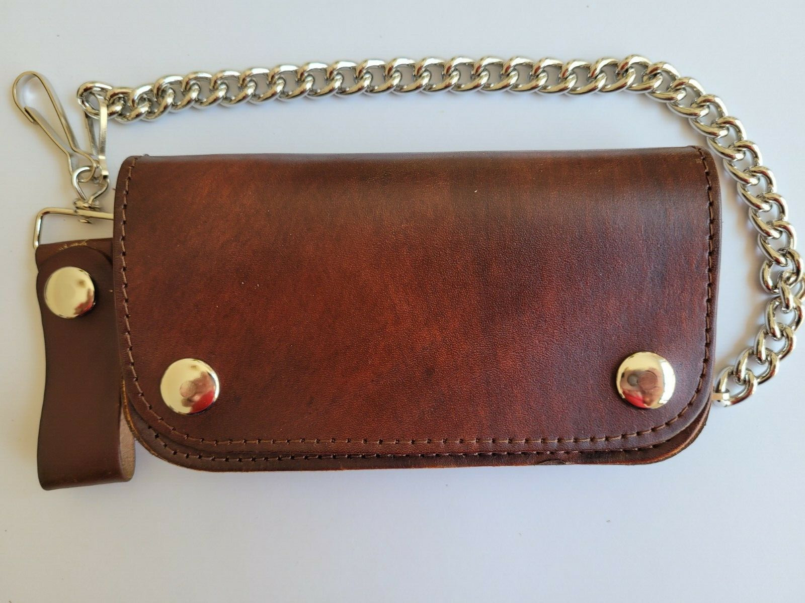Rustic Genuine Leather Biker Wallet W/ Chain Brown Bi-Fold Trucker Wallet