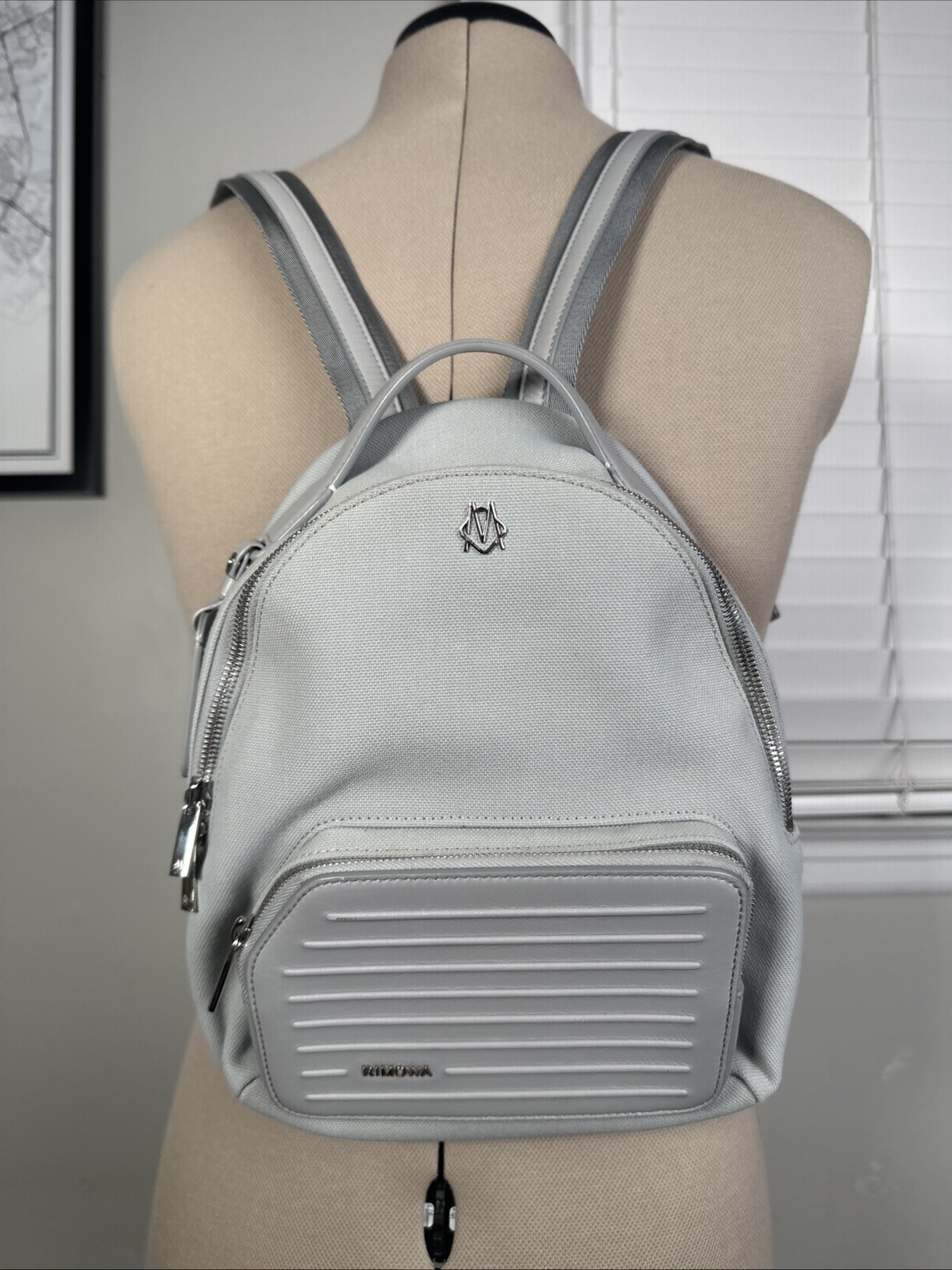 RIMOWA Never Still Canvas Mini Backpack Light Grey Silver Hardware Made In Italy