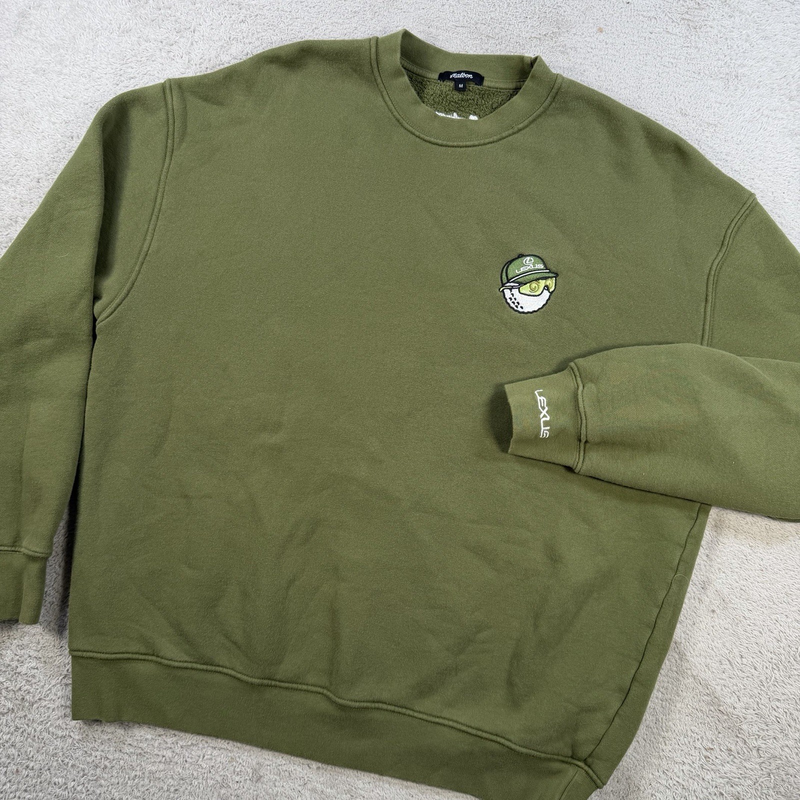 Malbon Lexus Sweatshirt Mens Medium Green Fleece Cotton Pullover Made in USA