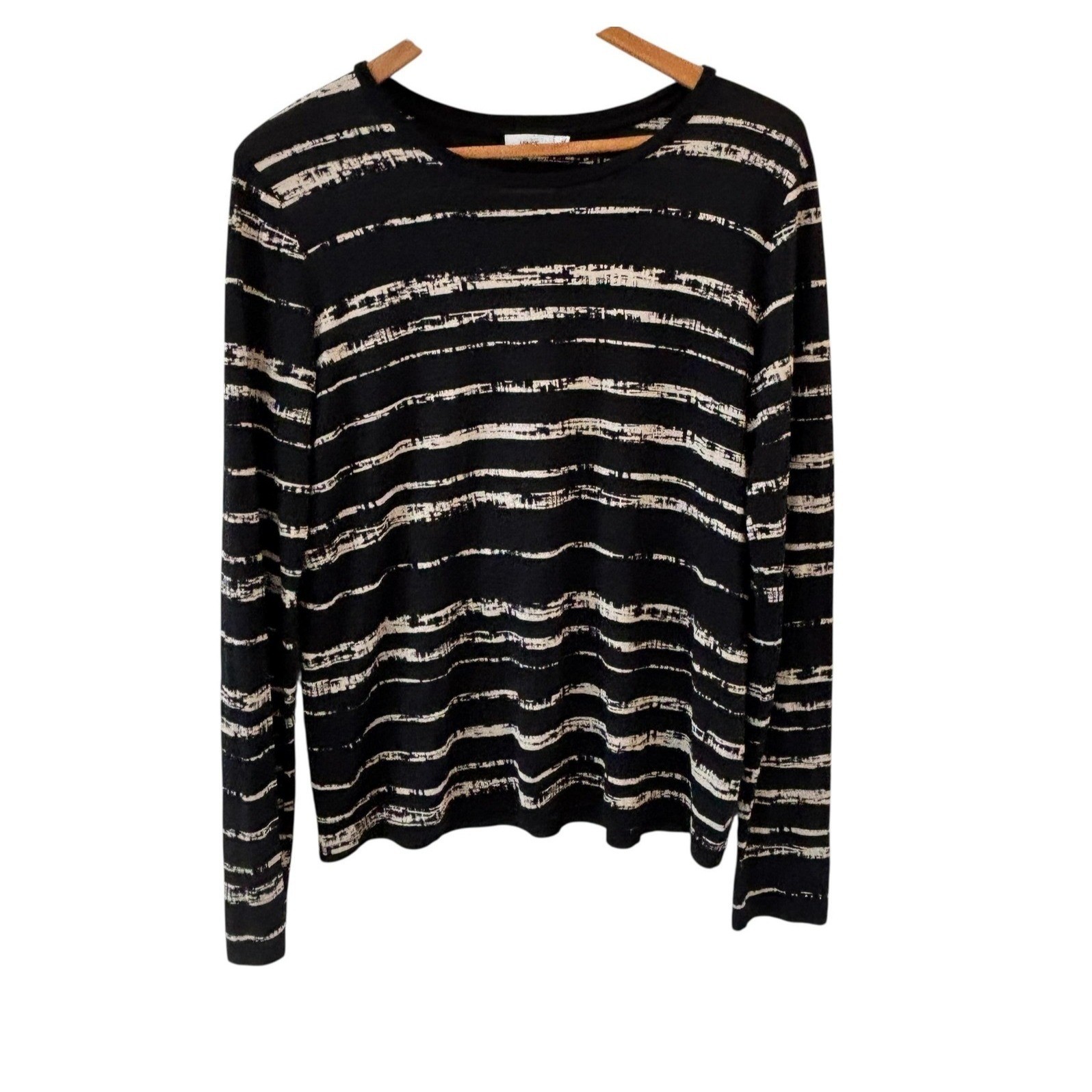 Vince Striped Long Sleeve Tee Shirt Womens Size M Black Jersey Minimalist Luxury