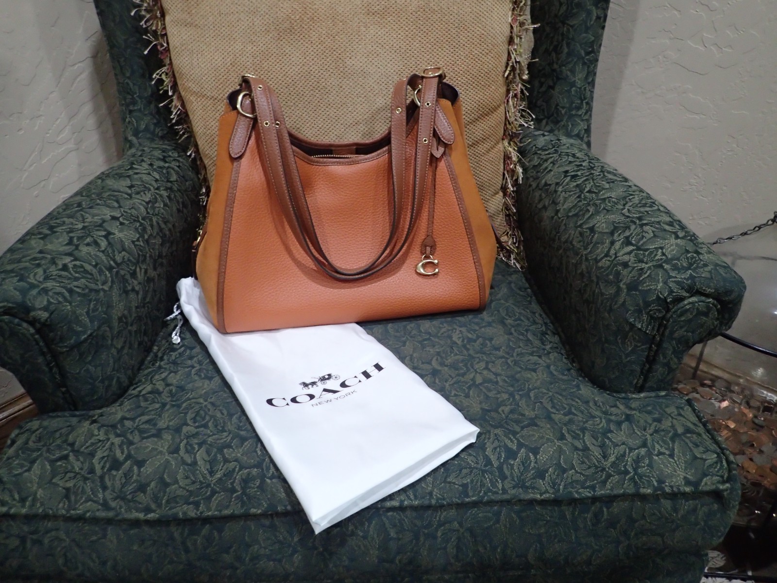 Coach Lori Pebbled Leather And Suede Shoulder Bag Canyon/multi #C5265