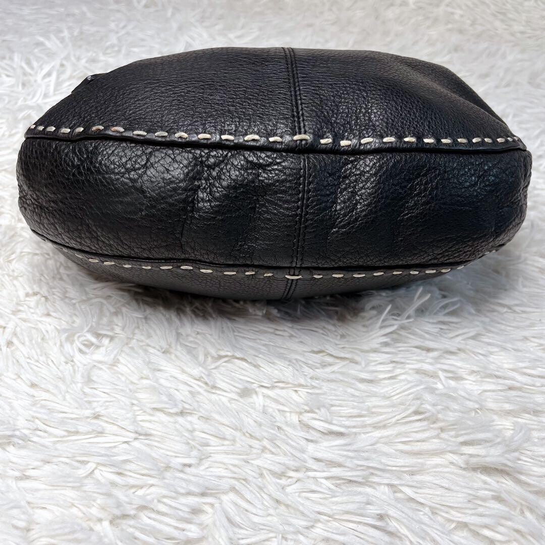 TOD’S Black Leather Half Moon Shoulder Bag White Stitching Y2K Pebbled Logo Auth