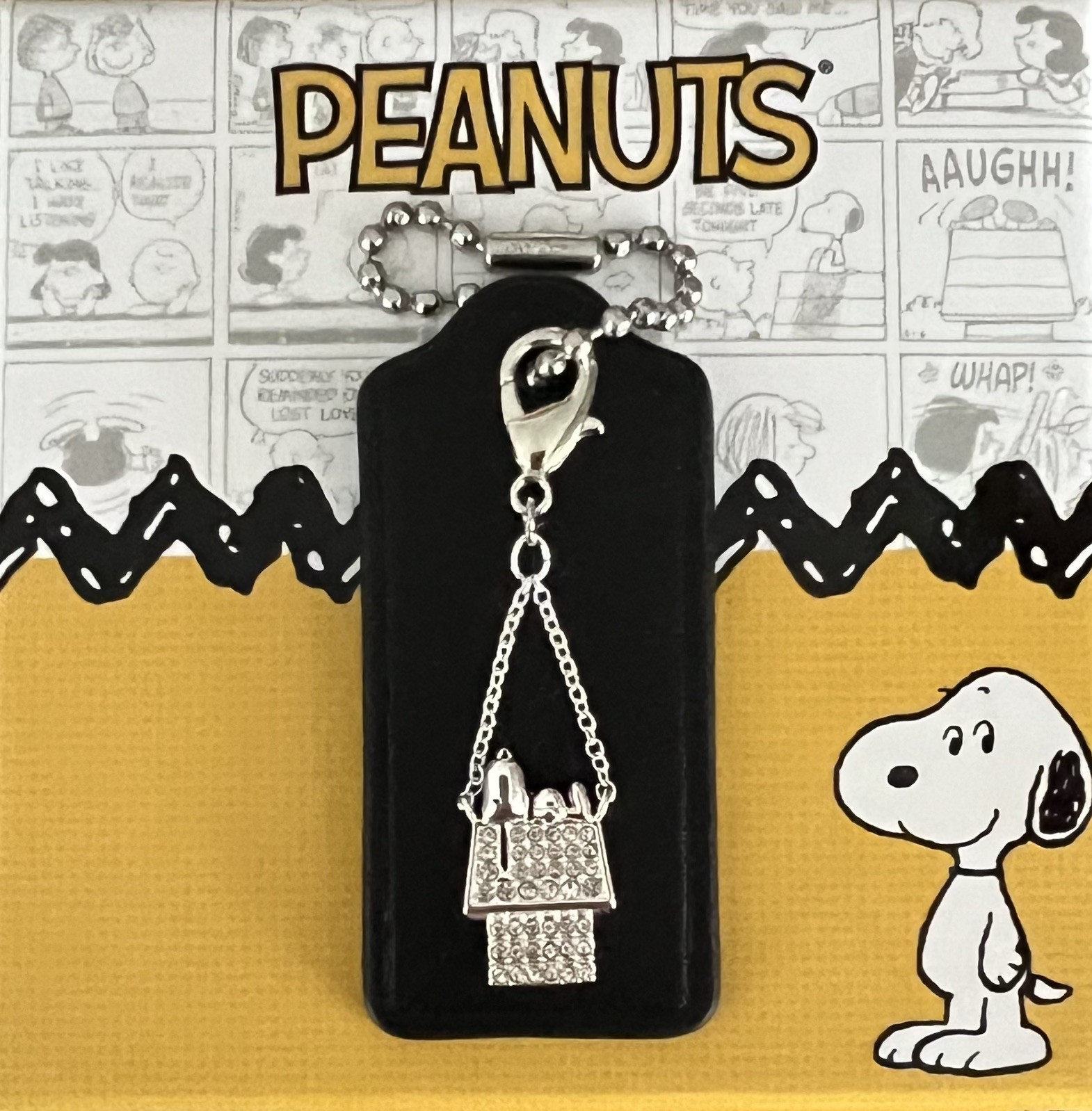 Coach 2.25” Black Leather HangTag & Peanuts Snoopy Silver Bling House Charm