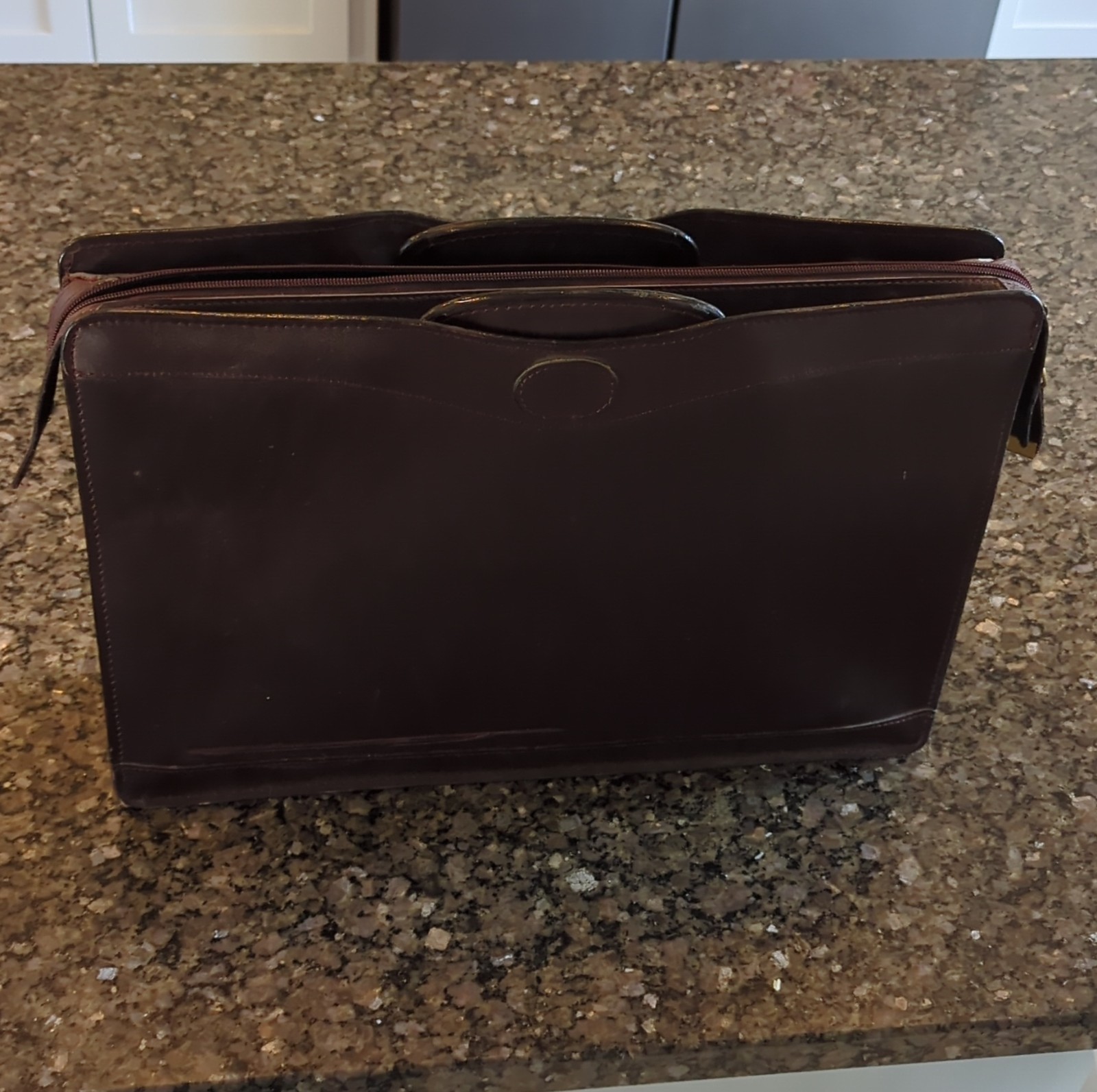 Brown Men’s Briefcase Zip Push Lock Top Handle Detachable Strap