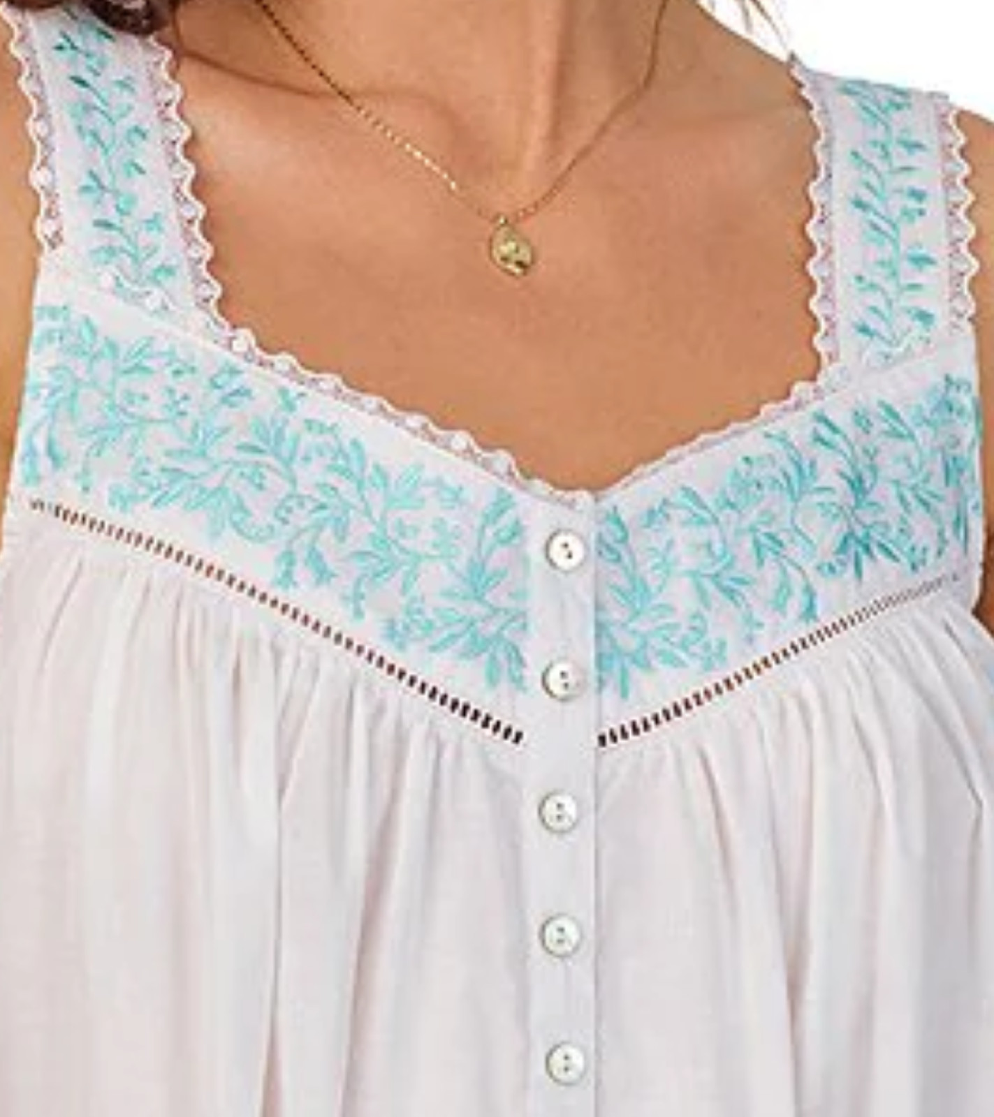 Nwt $78 Eileen West White/Blue EMBROIDERED Cotton Lawn 48″ L Ballet Nightgown L