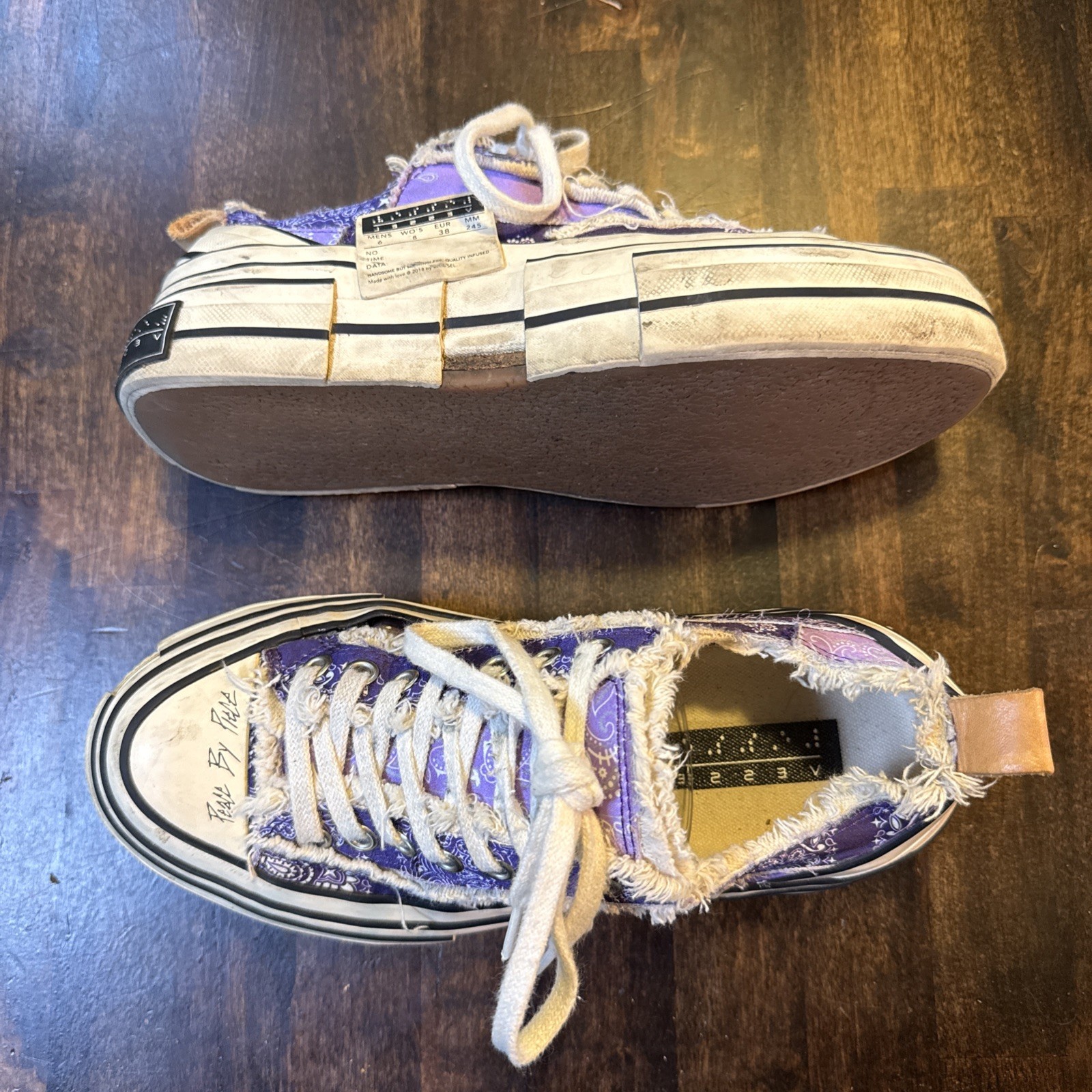 xVESSEL G.O.P. Low Purple Canvas Distressed Sneakers Mens US M6 W8 EU 38