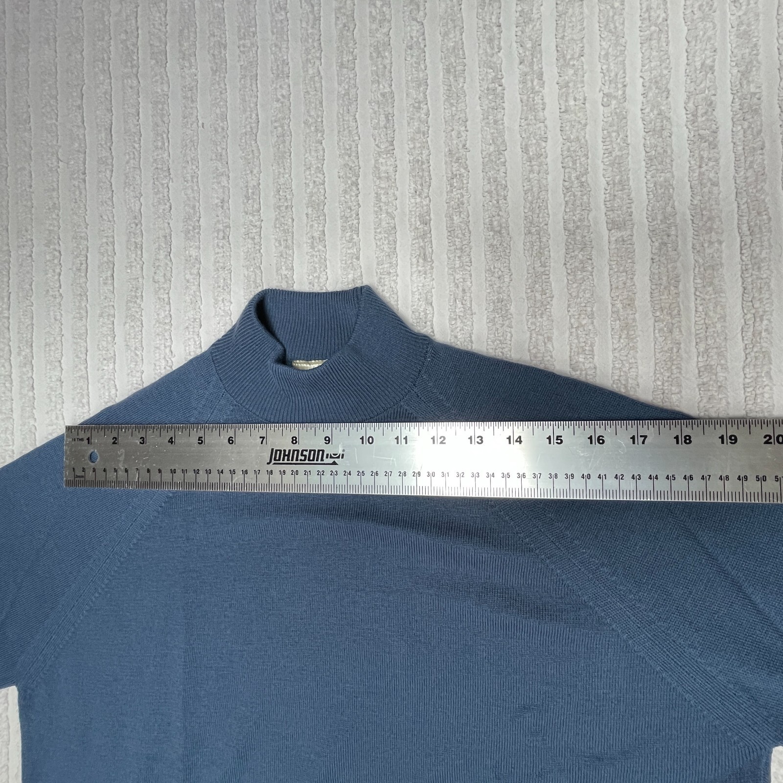 New Woolmark Men’s Size 42″/107cm Blue Mock Neck Pullover Knit Sweater Lambswool