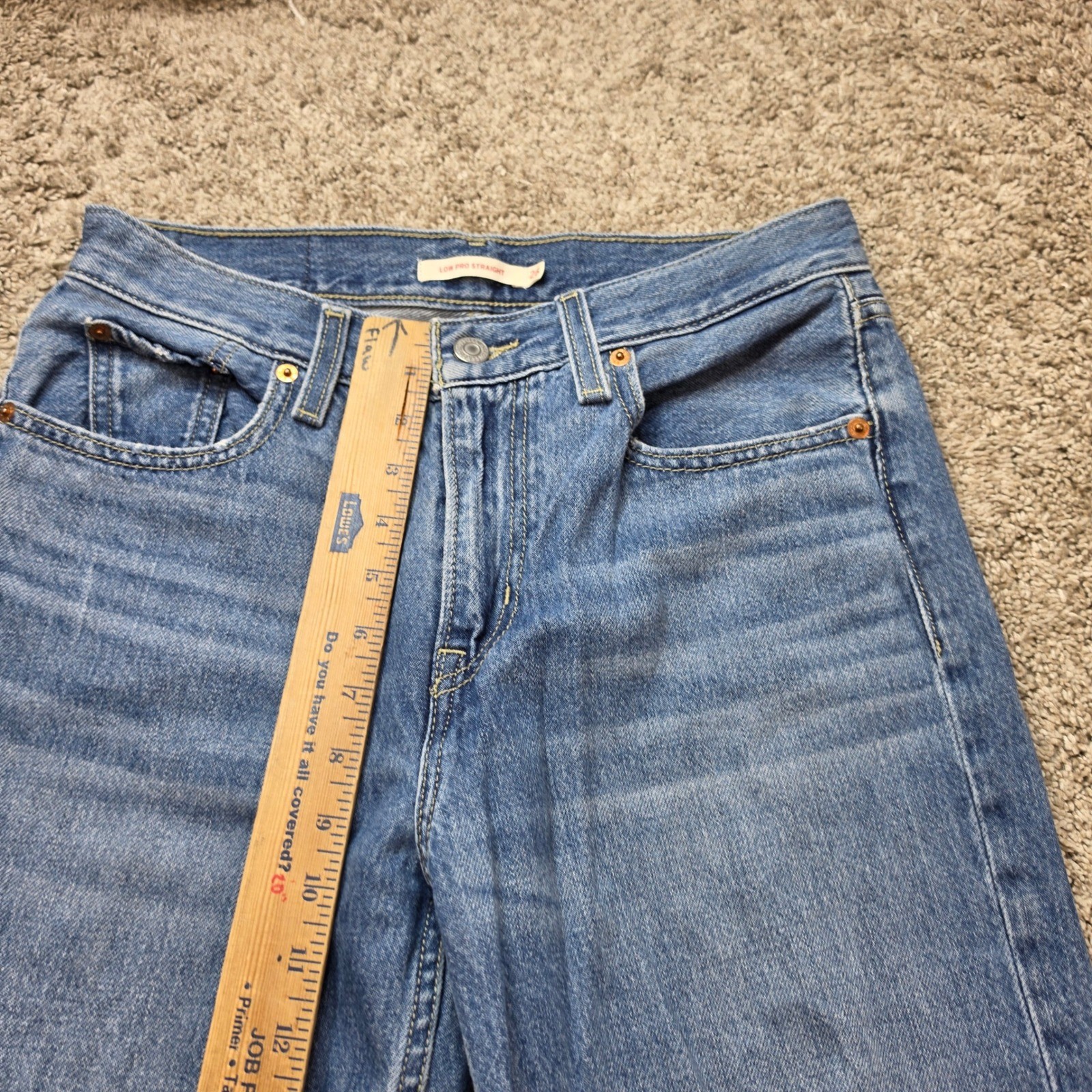 Levi’s Low Pro Straight Jeans Womens 26 Blue Cotton Distressed Raw Hem 90s Style