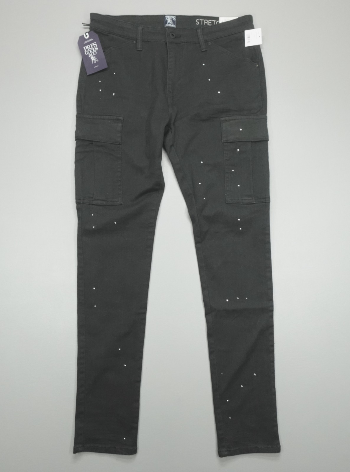 PRPS Windsor Cargo Paint Splatter Tapered Jeans Men’s Size 30×34 Black NWT