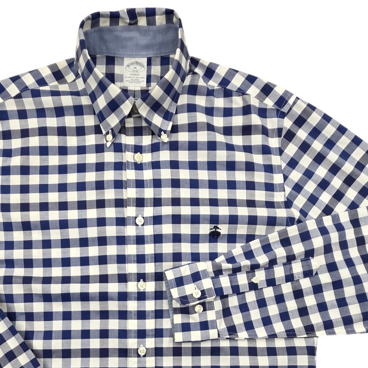 Brooks Brothers 1818 Regent Fit Blue Gingham Check Shirt Cotton Mens Medium