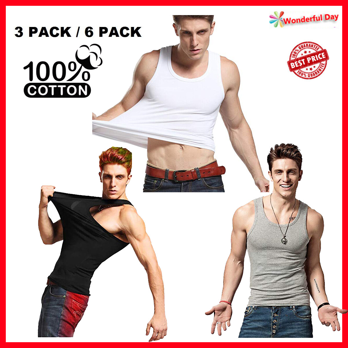 3-12 Packs Mens Premium 100% Cotton Tank Top A-Shirt Undershirt Ribbed