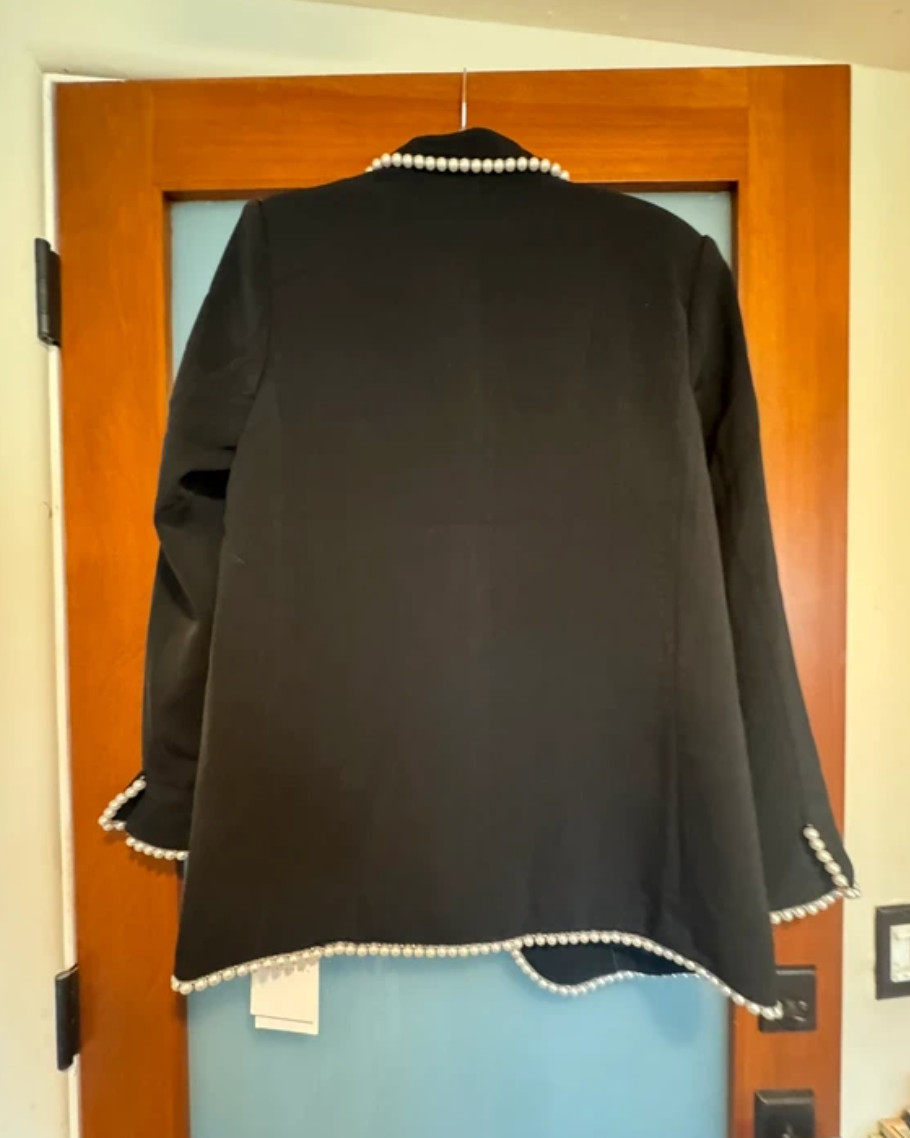 womens black blazer with pearl lining