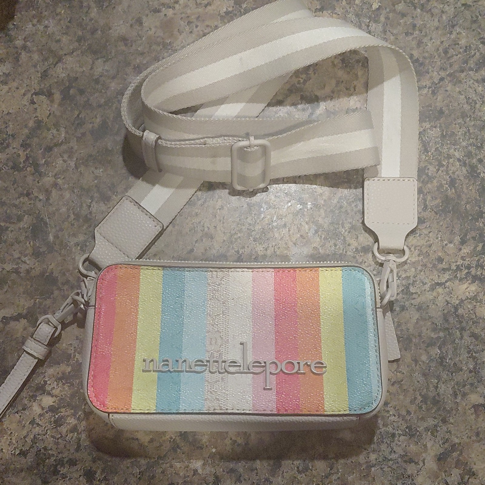 Nanette Lepore Multicolor Striped Crossbody Bag with Strap Accent, Zipper