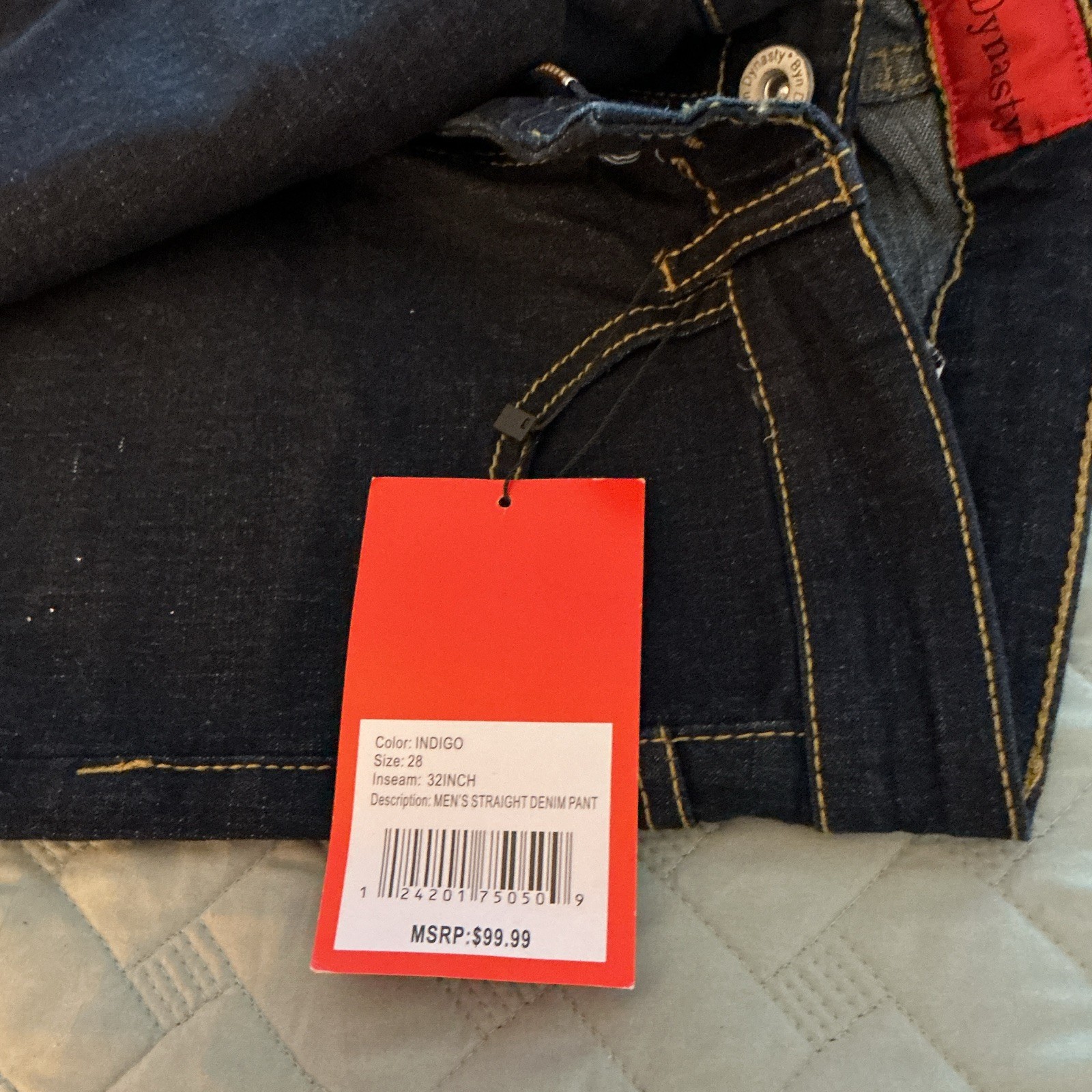 Byn Dynasty Men’s Indigo Dark Wash Straight Fit Cotton Denim Jeans, Mid Rise