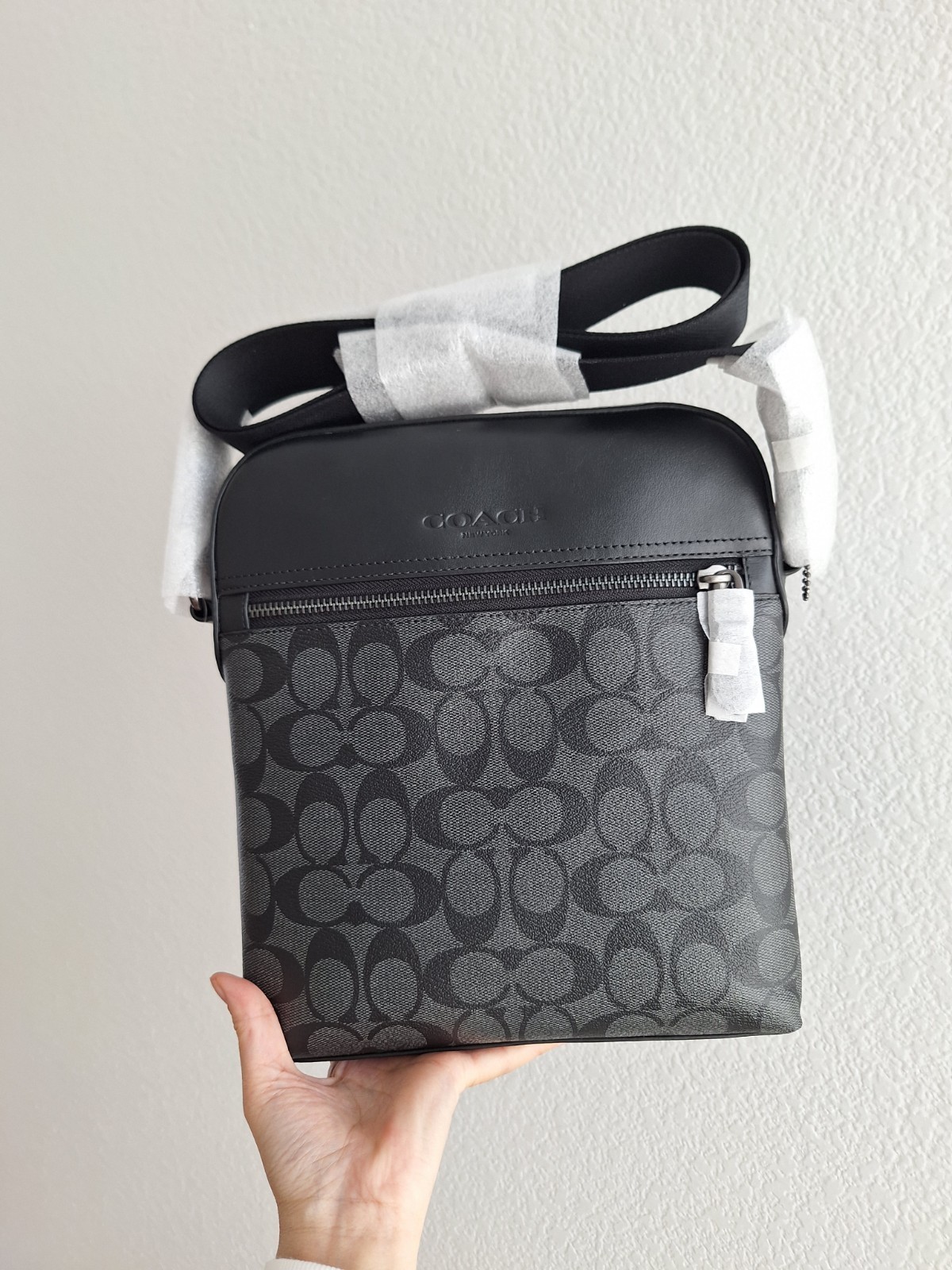 NWT Coach 4010 Men’s Houston Flight Bag Signature Canvas&Leather Charcoal Black