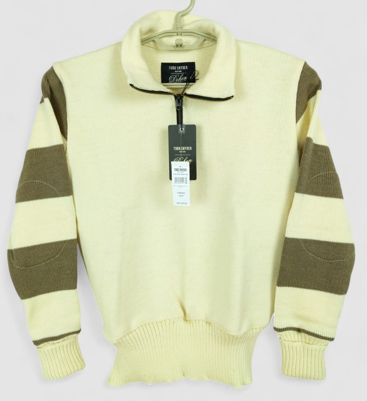 Todd Snyder Dehen Sweater Mens Small Brown Cream Wool 1/4 Zip Made in USA