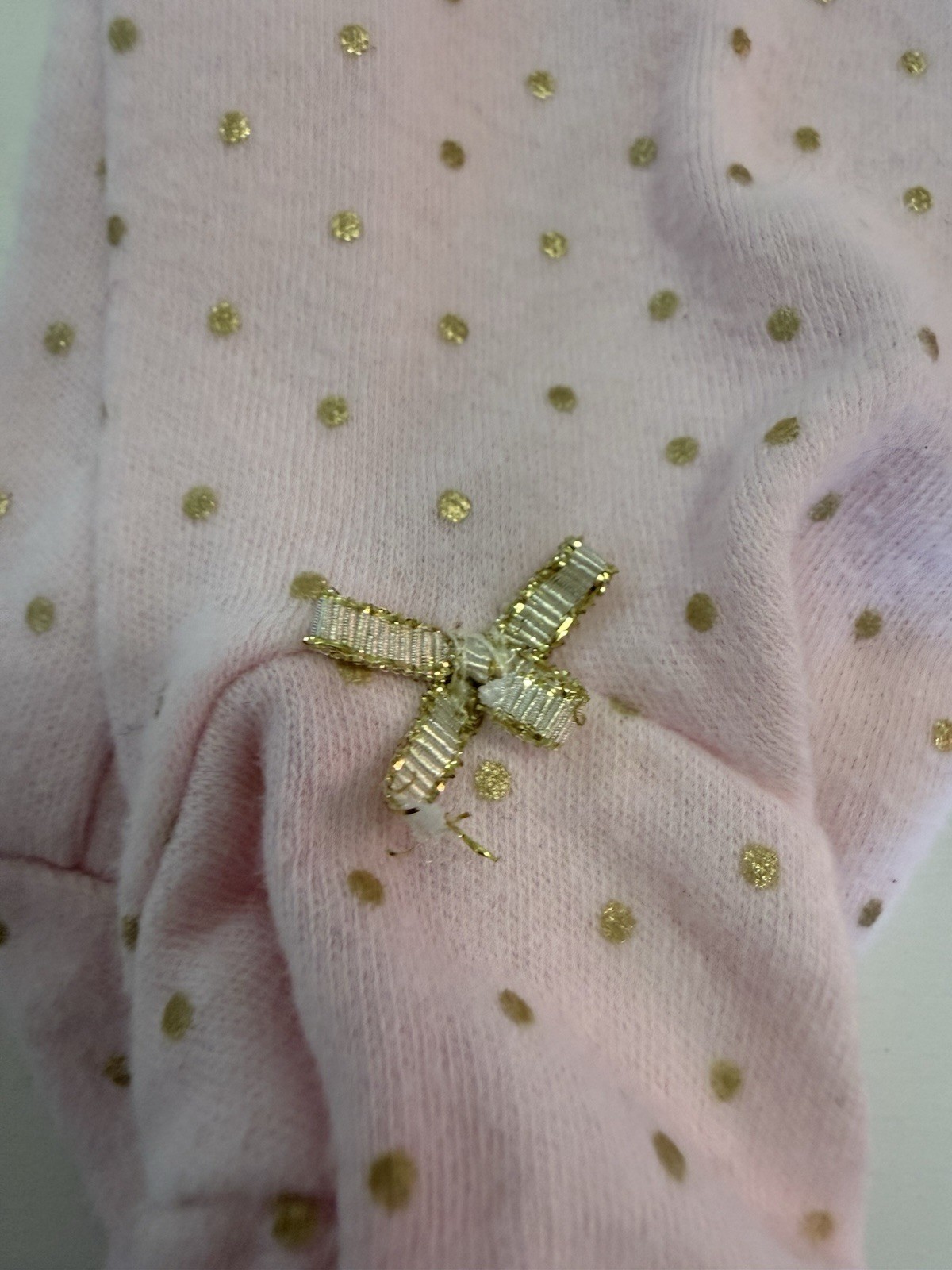 Little Me Girls 3M Pink/Gold Polka Dot Footed Sleeper Cotton Snap Bow Ruffle