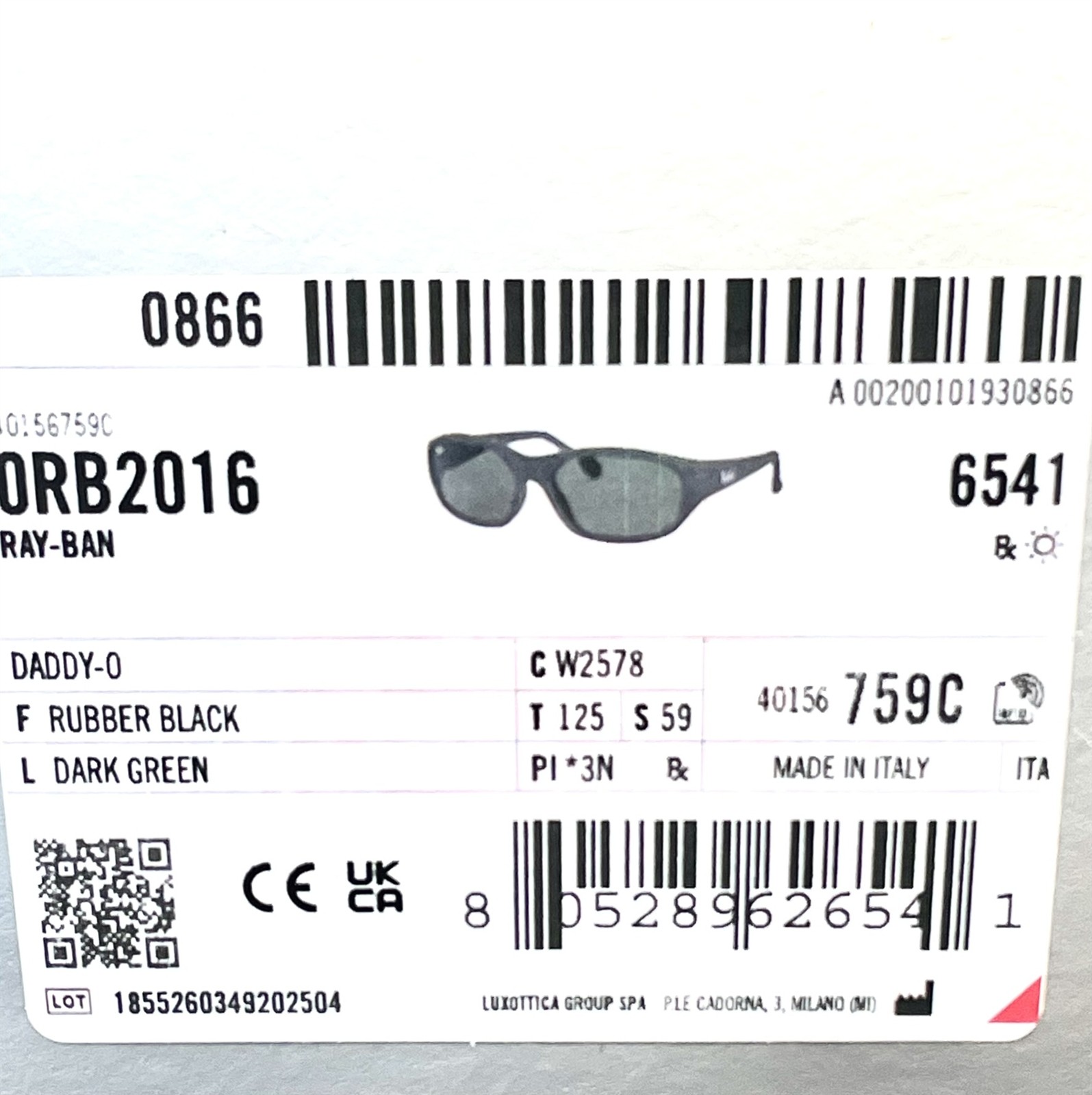 Ray-Ban Daddy-O Sunglasses RB 2016 W2578 Matte Rubber Black Green Lens with Case
