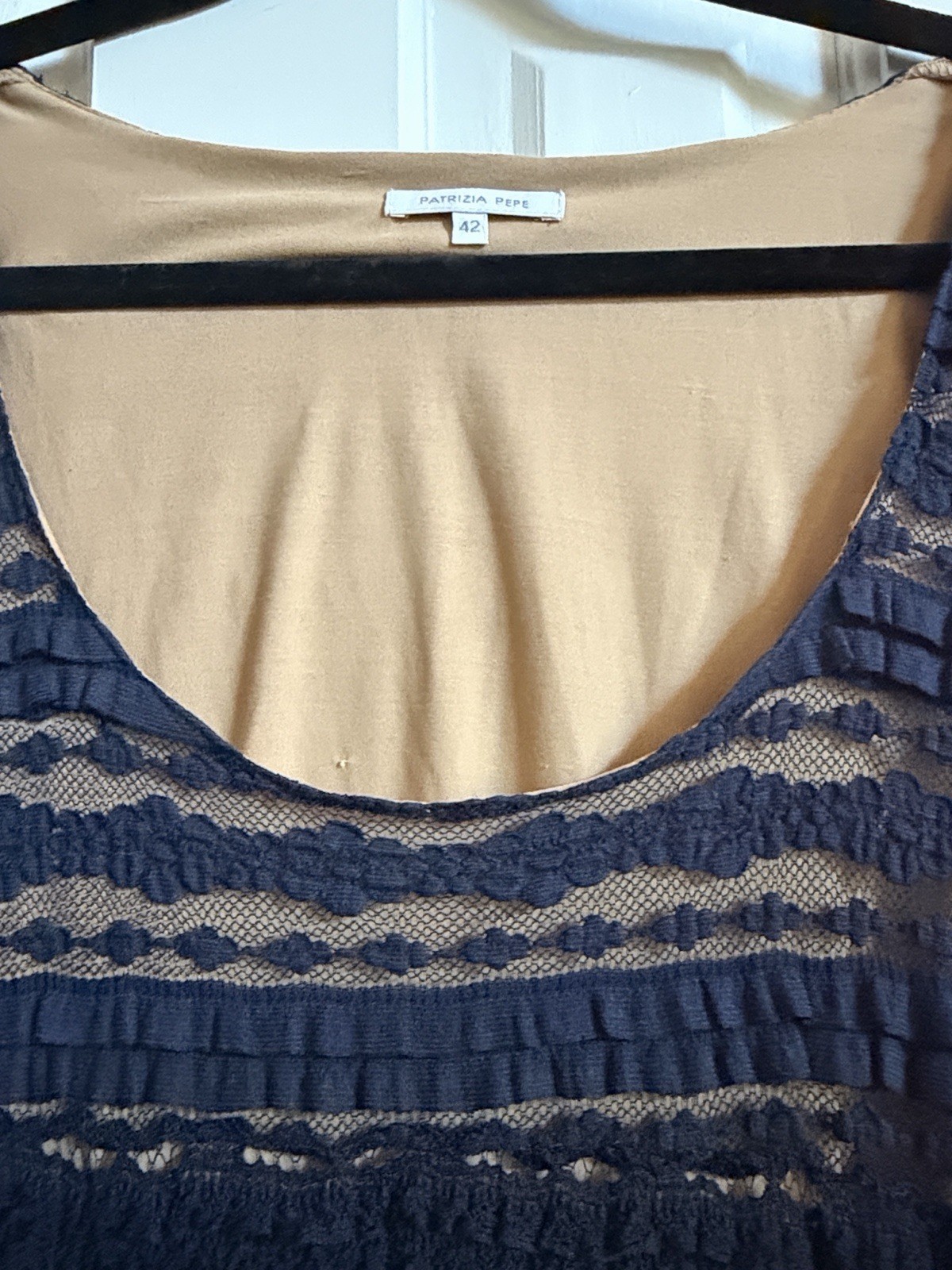 Patricia Peppe Navy Lace Long Sieve Tiered Minidress 42