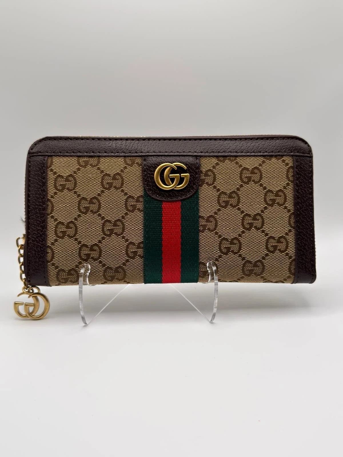Gucci Ophidia GG Zip‑Around Wallet｜Web Stripe Canvas Leather Women Purse