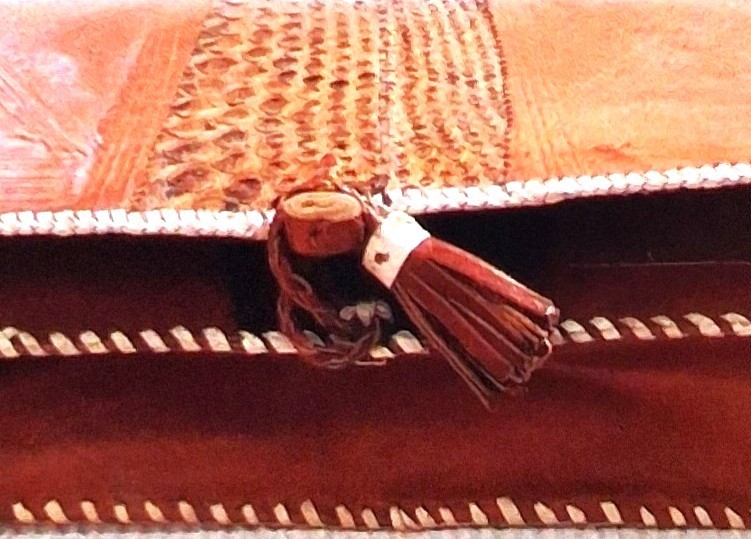 Vintage Handcrafted African Leather Snakeskin Crossbody Bag Whipstitch Clutch