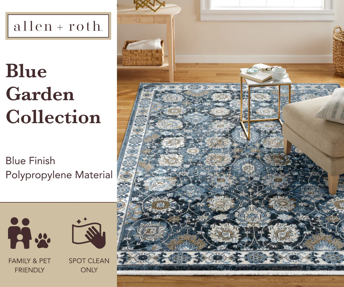 allen + roth Blue Garden 8 x 10 (ft) Loomed Polypropylene Blue Rectangular|16931
