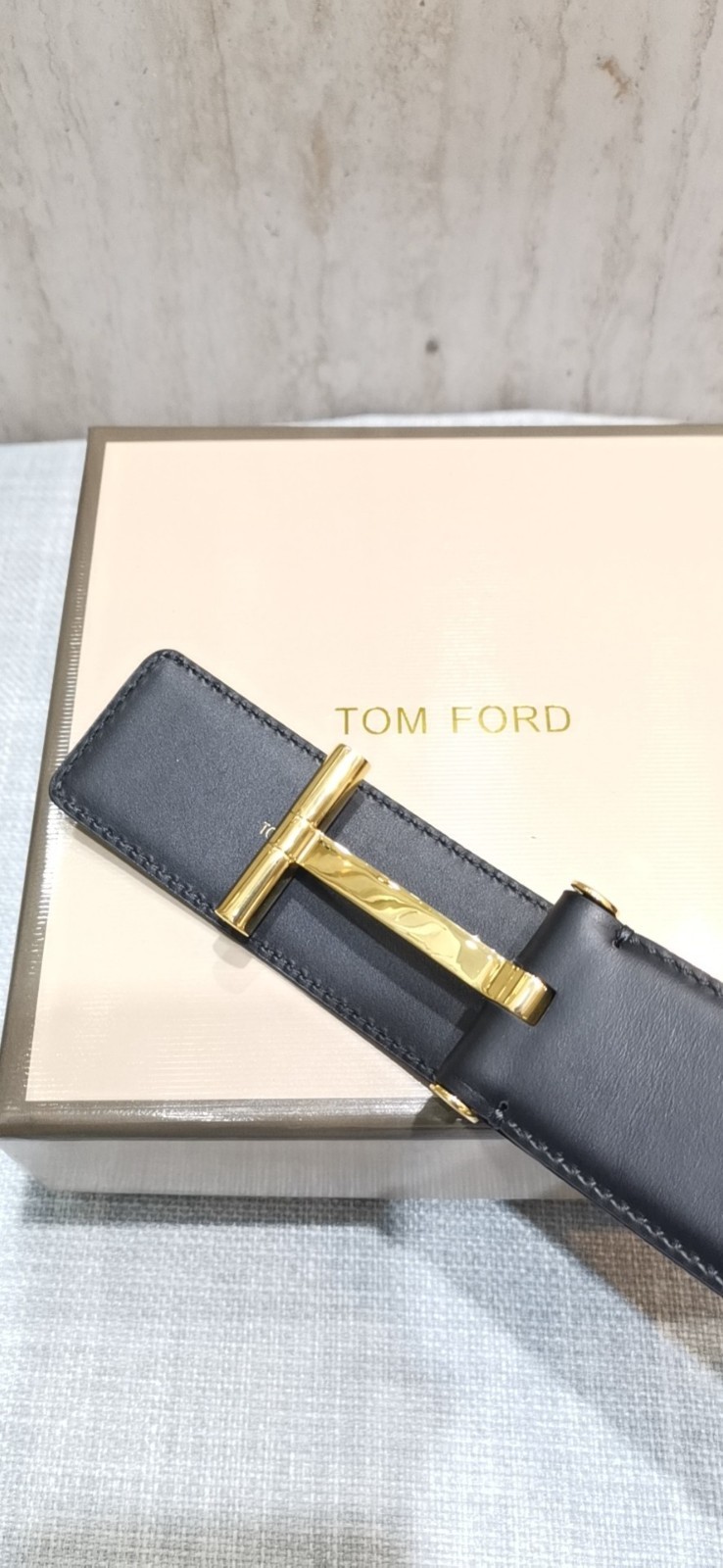 Tom Ford Black Leather Belt Gold Hardware New Free Shipping