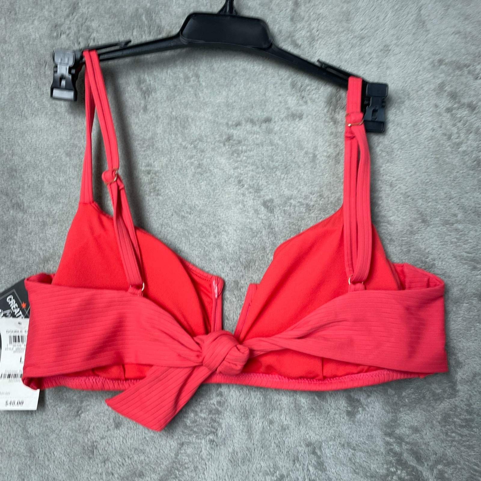Bar III Women’s L Bright Rose Ribbed Tie back Bikini Top Adjustable e1313