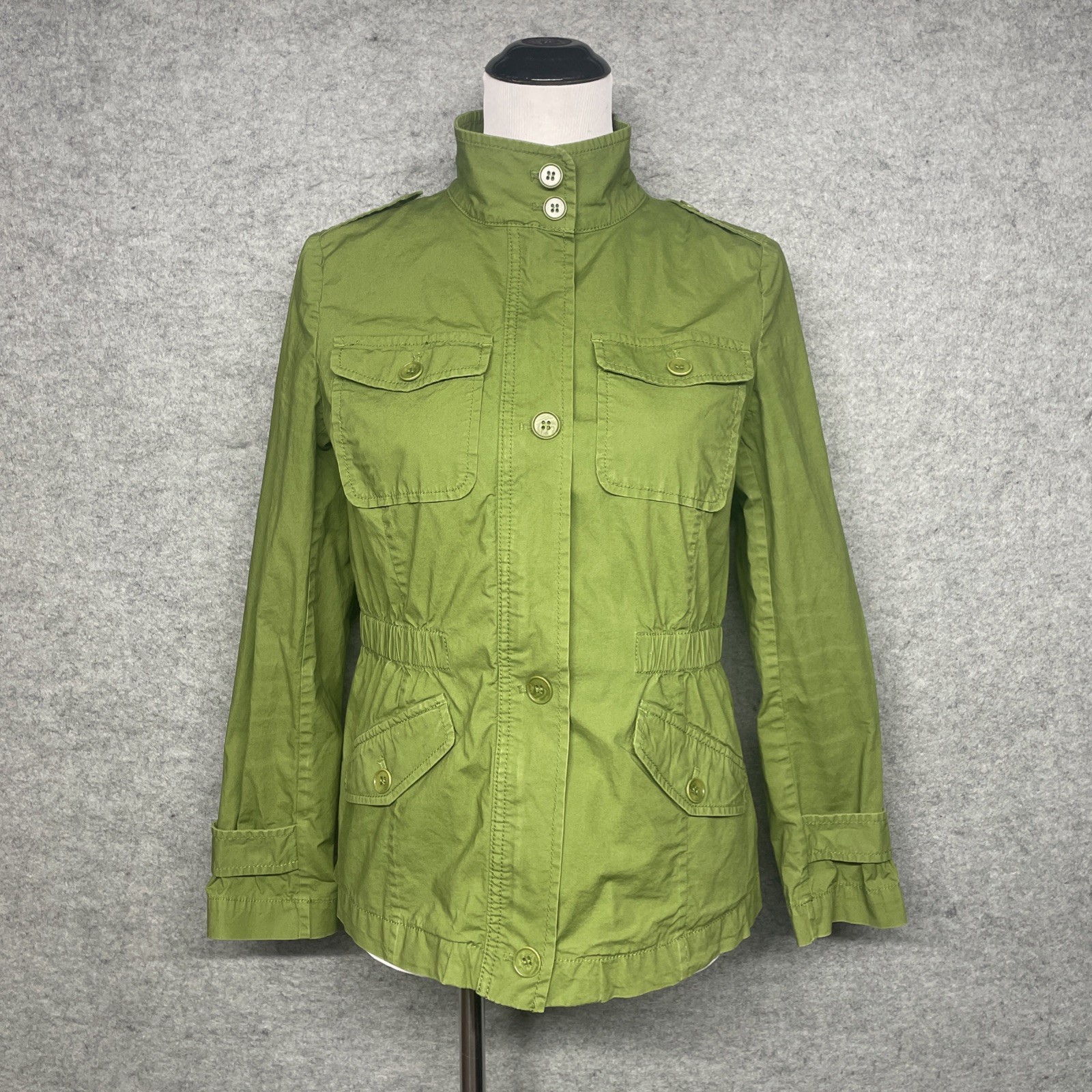 Talbots Utility Jacket Women’s Size 2 Green Military Safari Zip Button Cotton