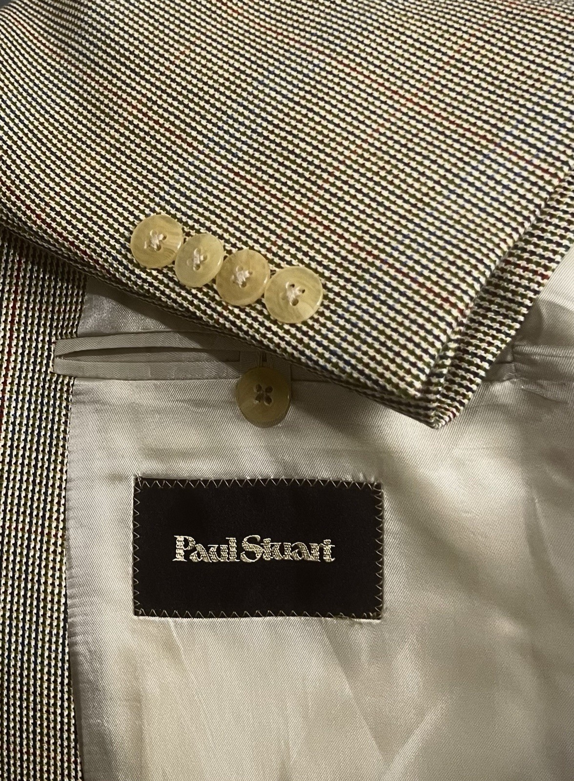 Paul Stuart Samuelsohn Wool Silk Weave Golden Beige Plaid Blazer Sport Coat 46L