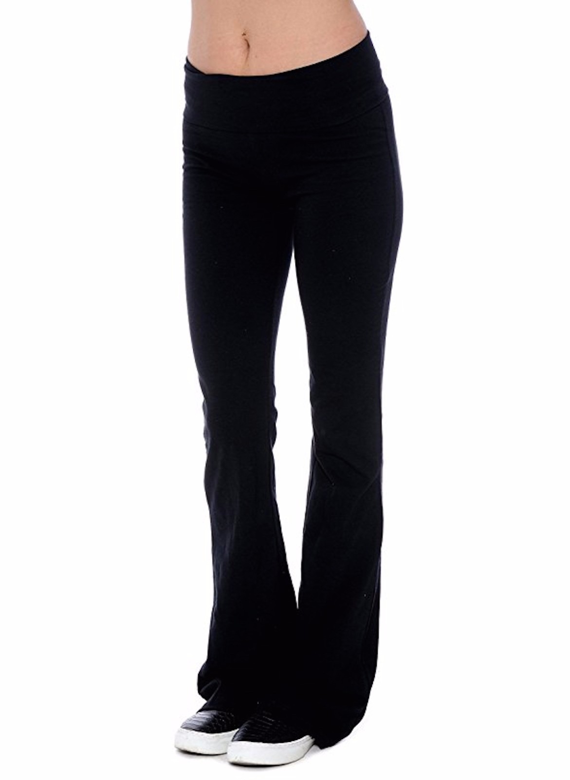 Lot 1 2 3 4 Pieces Fold-over Waistband Stretchy Cotton-blend Yoga Pants Flare