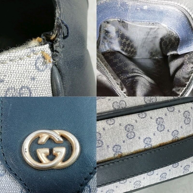GUCCI Shoulder Bag Micro GG Canvas Navy Vintage Authentic From Japan
