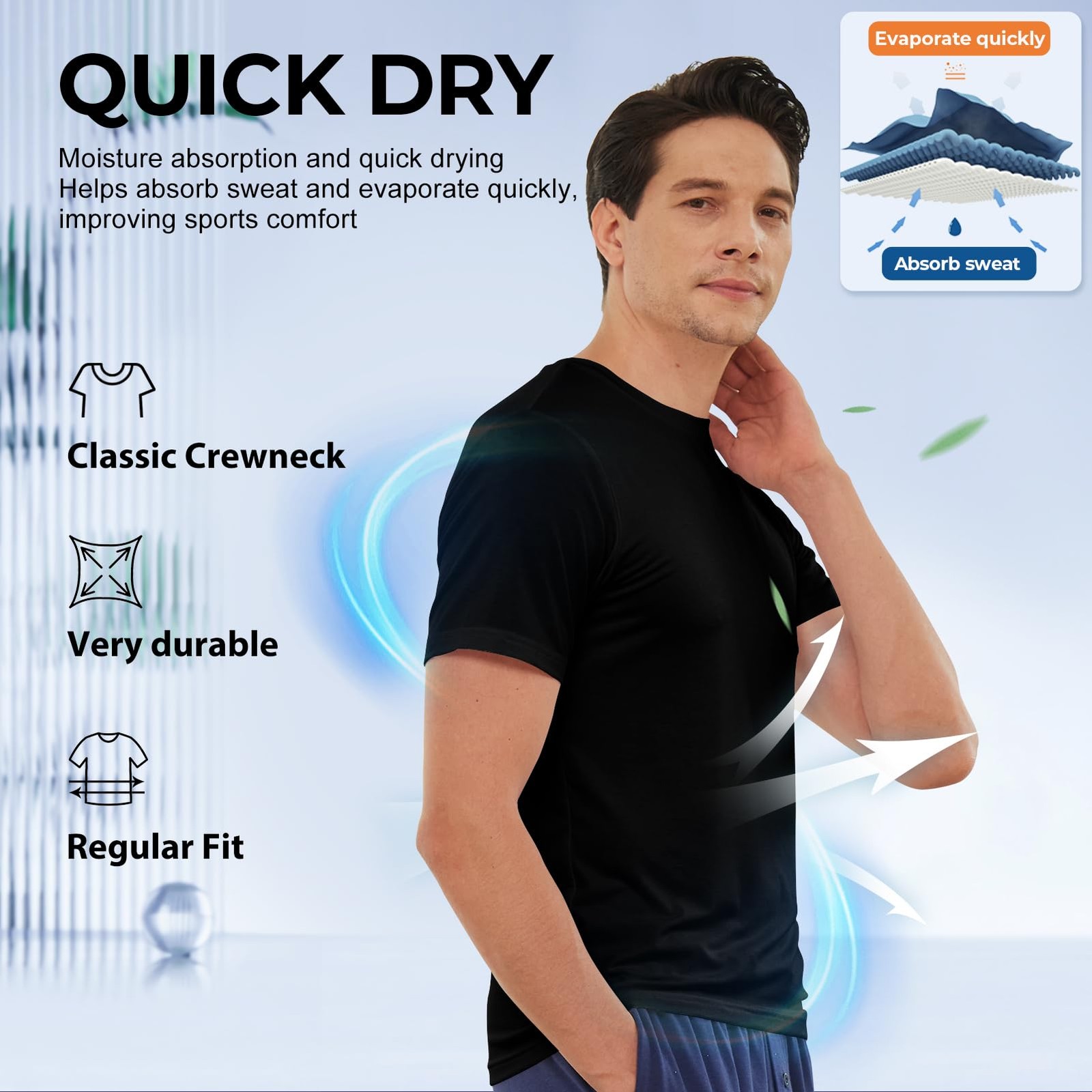 BAMBOO COOL Men’s Undershirts Moisture Wicking Crewneck T Shirts, Breathable …