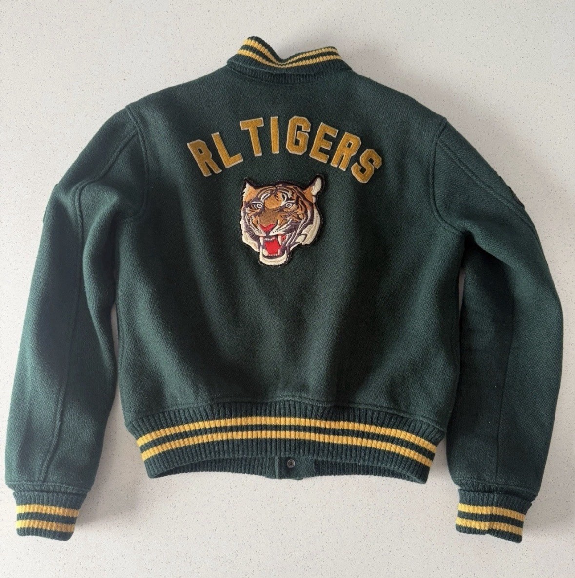 Polo Ralph Lauren Men’s RL Tigers Varsity Jacket Snap Front Green/Yellow S