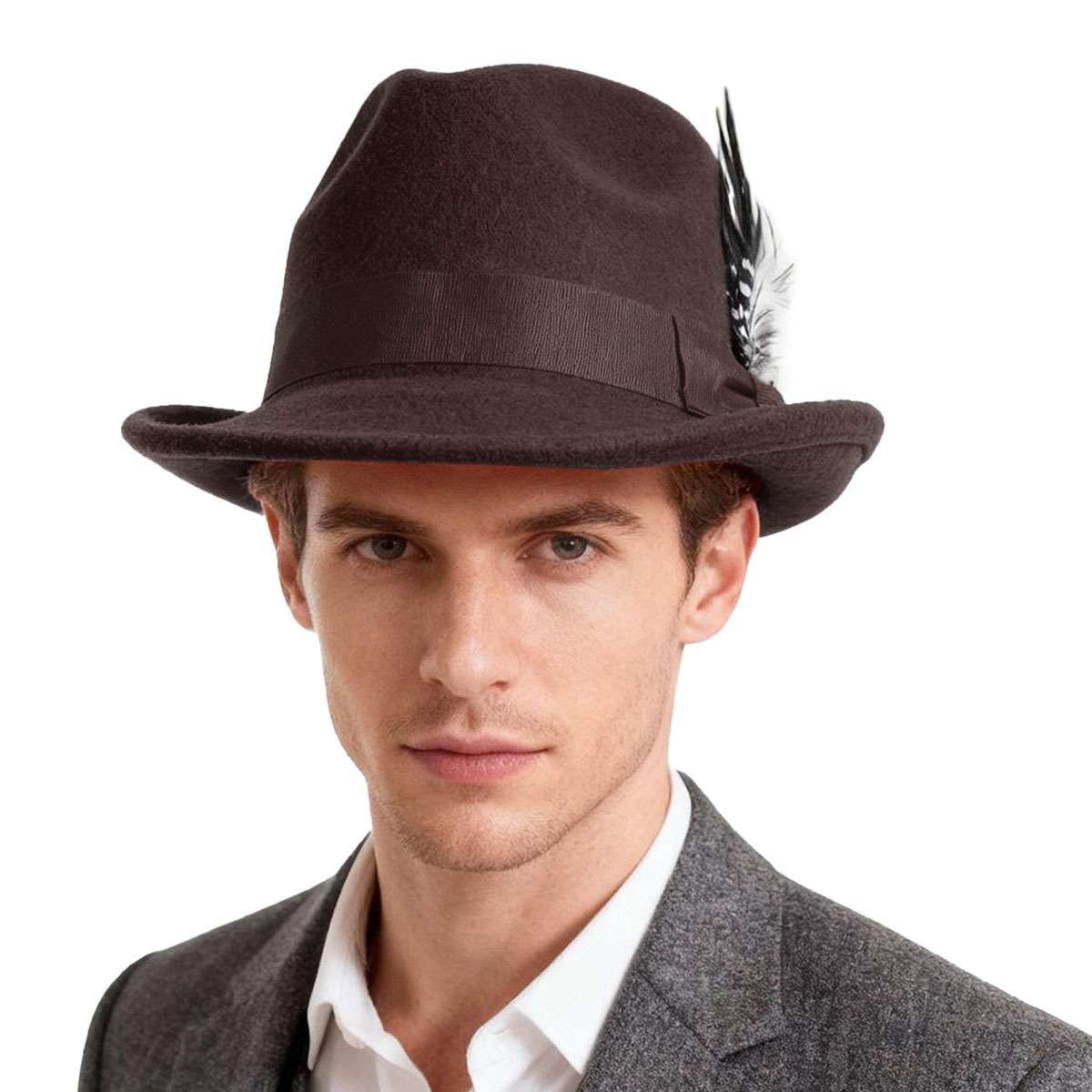 Classic Fedora Hats for Men Women Short Brim Felt Feather Hat Panama Dress Hat