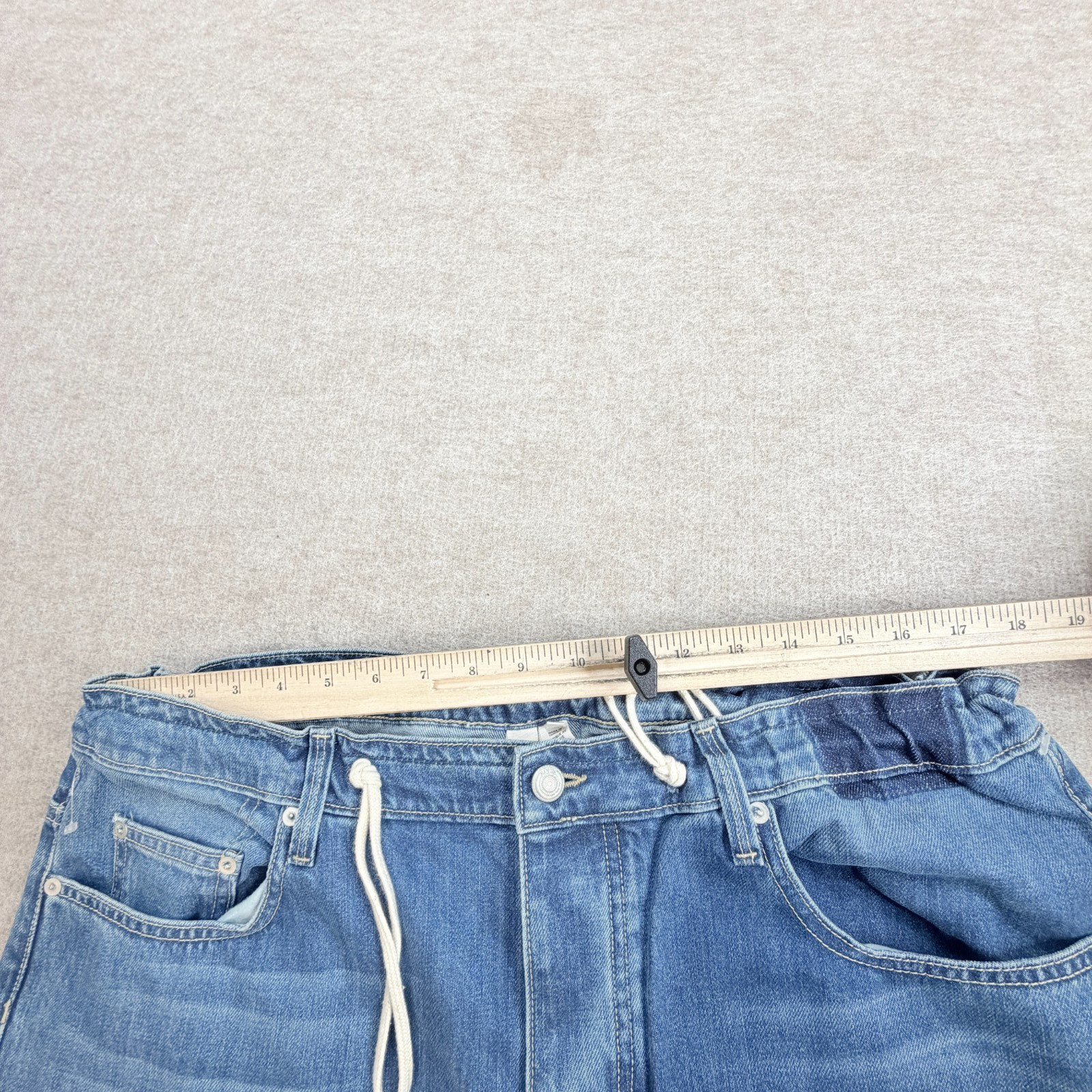 Edun Mens Jeans 34 x 29 Blue Button Fly Straight Waist Drawstring